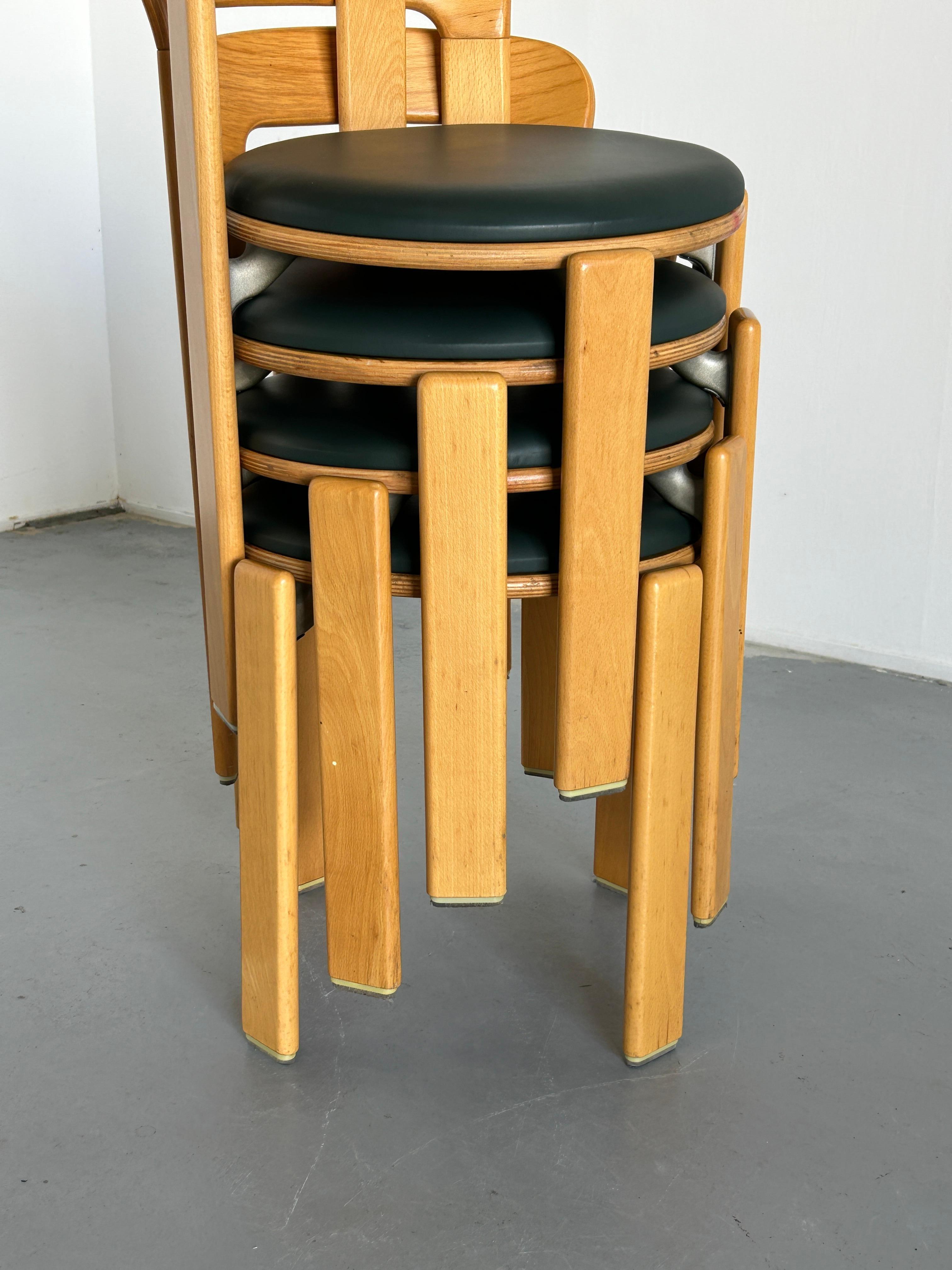 1 of 4 Bruno Rey Stackable Mid-Century Modern Dining Chairs for Kusch & Co, 90s 5