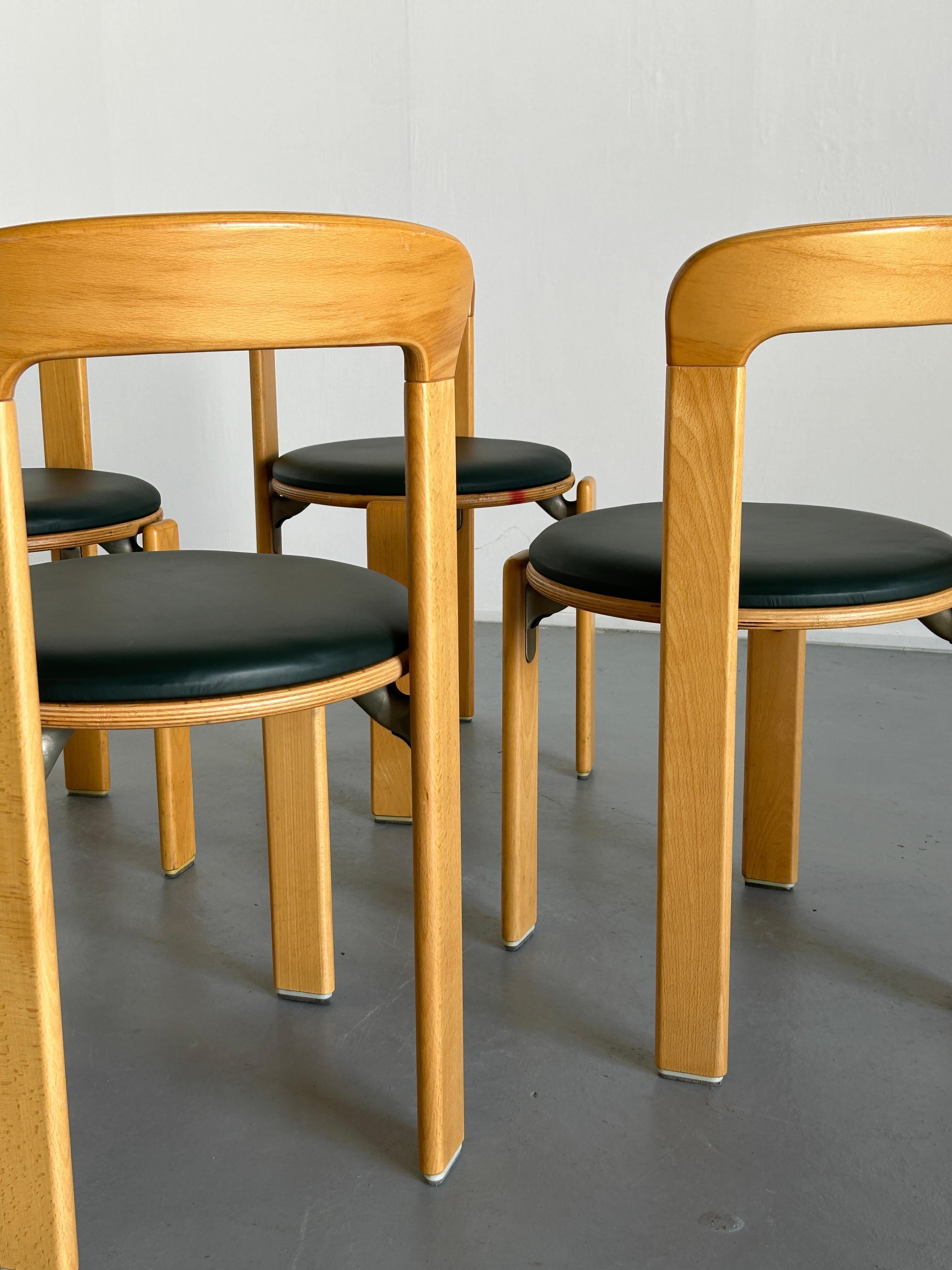 Upholstery 1 of 4 Bruno Rey Stackable Mid-Century Modern Dining Chairs for Kusch & Co, 90s