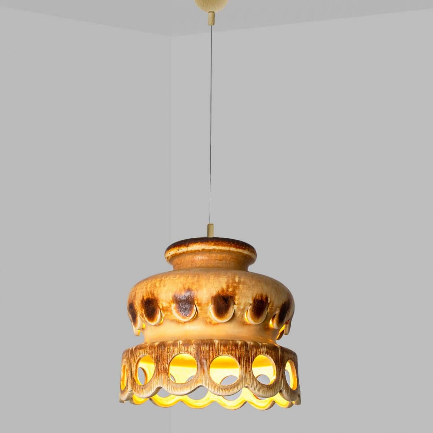 1 of 4 Ceramic Brown Terra Ceramic Pendant Lights, Denmark, 1970 For Sale 5