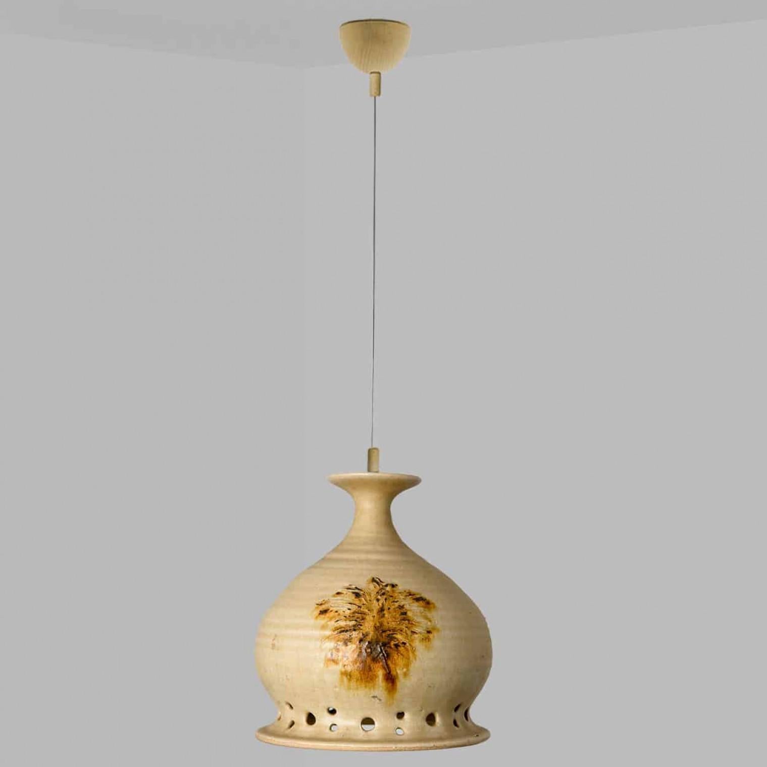 1 of 4 Ceramic Brown Terra Ceramic Pendant Lights, Denmark, 1970 For Sale 8