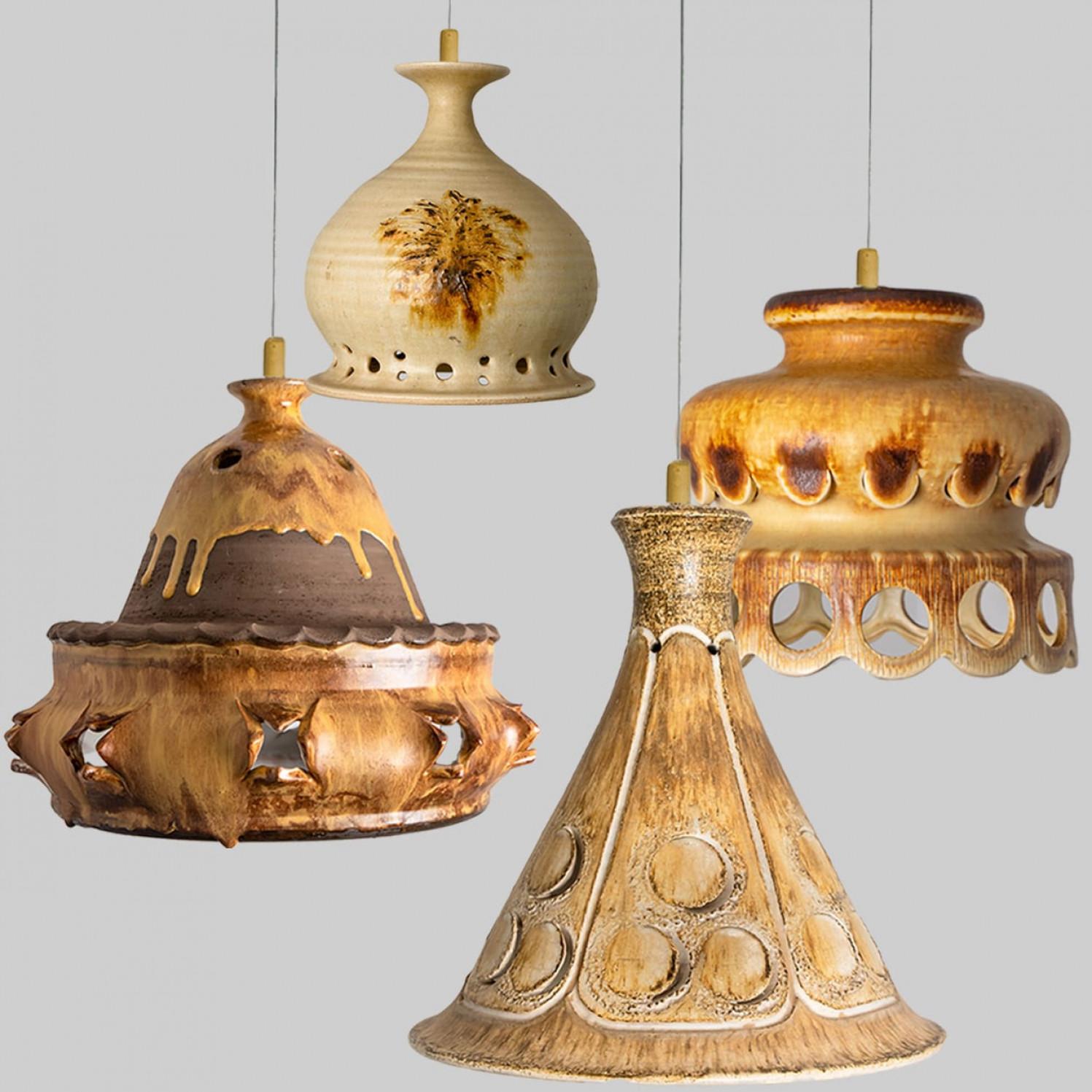 1 of 4 Ceramic Brown Terra Ceramic Pendant Lights, Denmark, 1970 For Sale 11