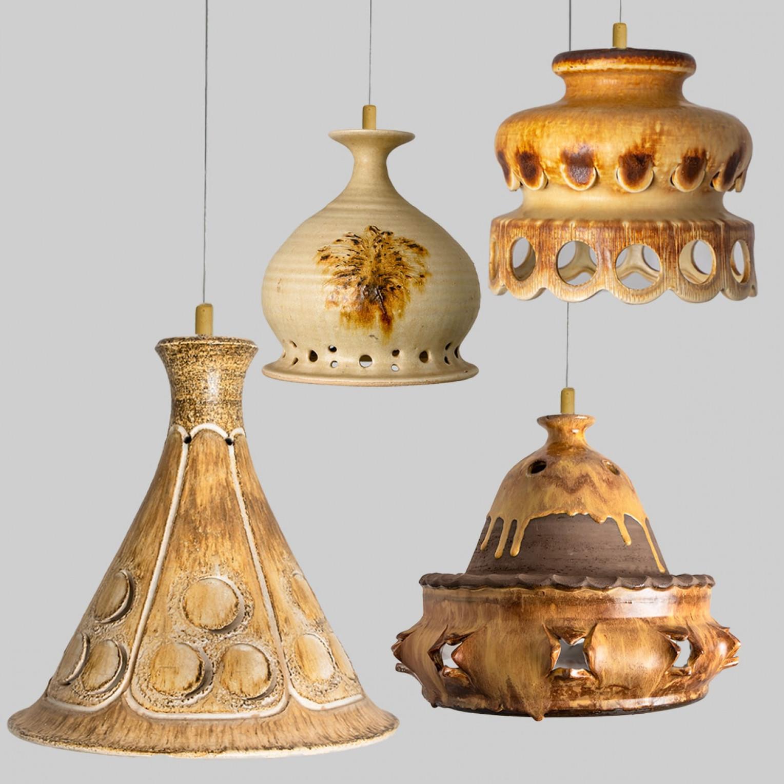 1 of 4 Ceramic Brown Terra Ceramic Pendant Lights, Denmark, 1970 For Sale 12