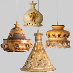 1 of 4 Ceramic Brown Terra Ceramic Pendant Lights, Denmark, 1970