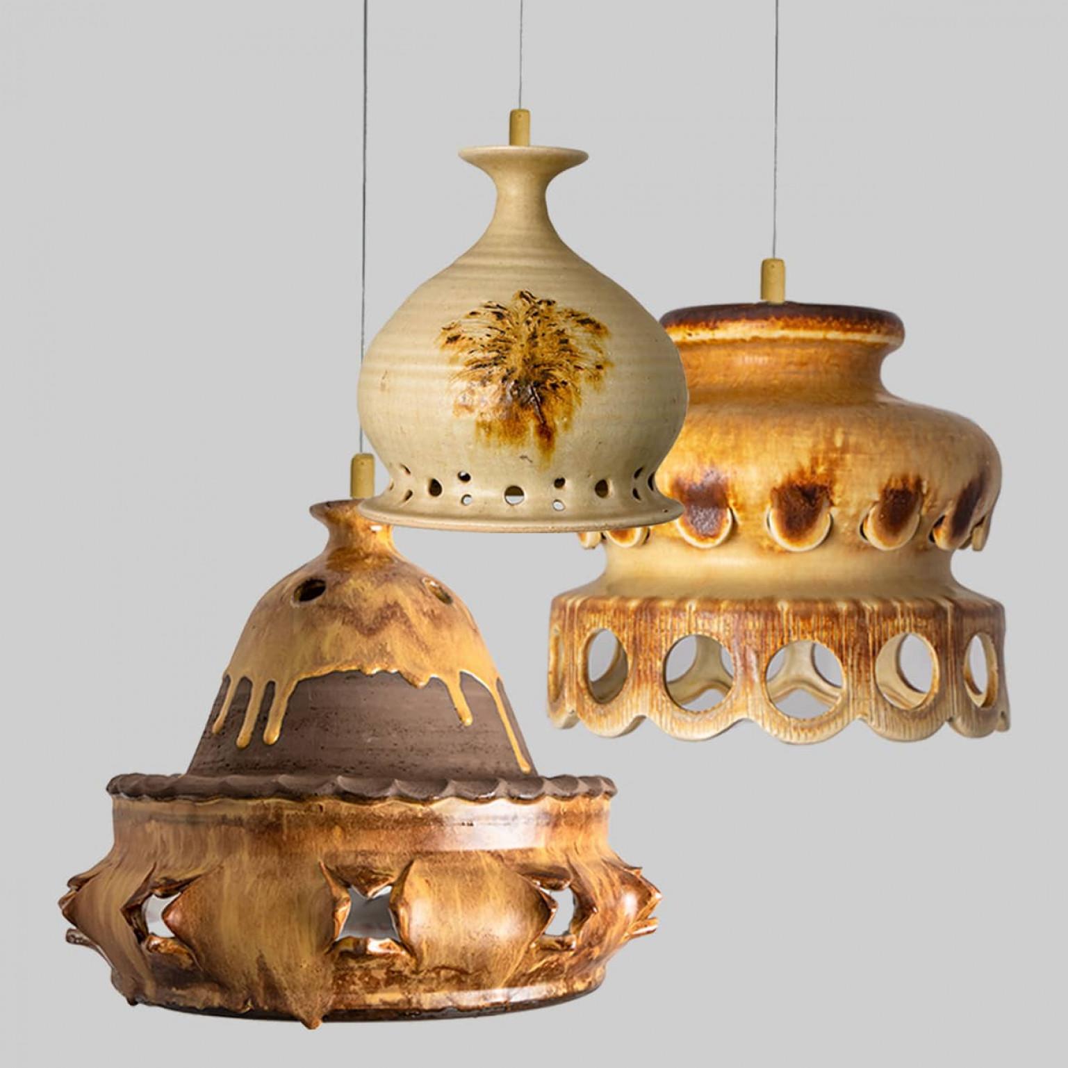 1 of 4 Ceramic Brown Terra Ceramic Pendant Lights, Denmark, 1970 For Sale 13