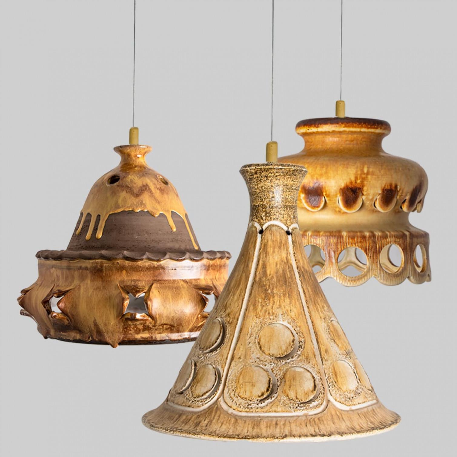 Other 1 of 4 Ceramic Brown Terra Ceramic Pendant Lights, Denmark, 1970 For Sale
