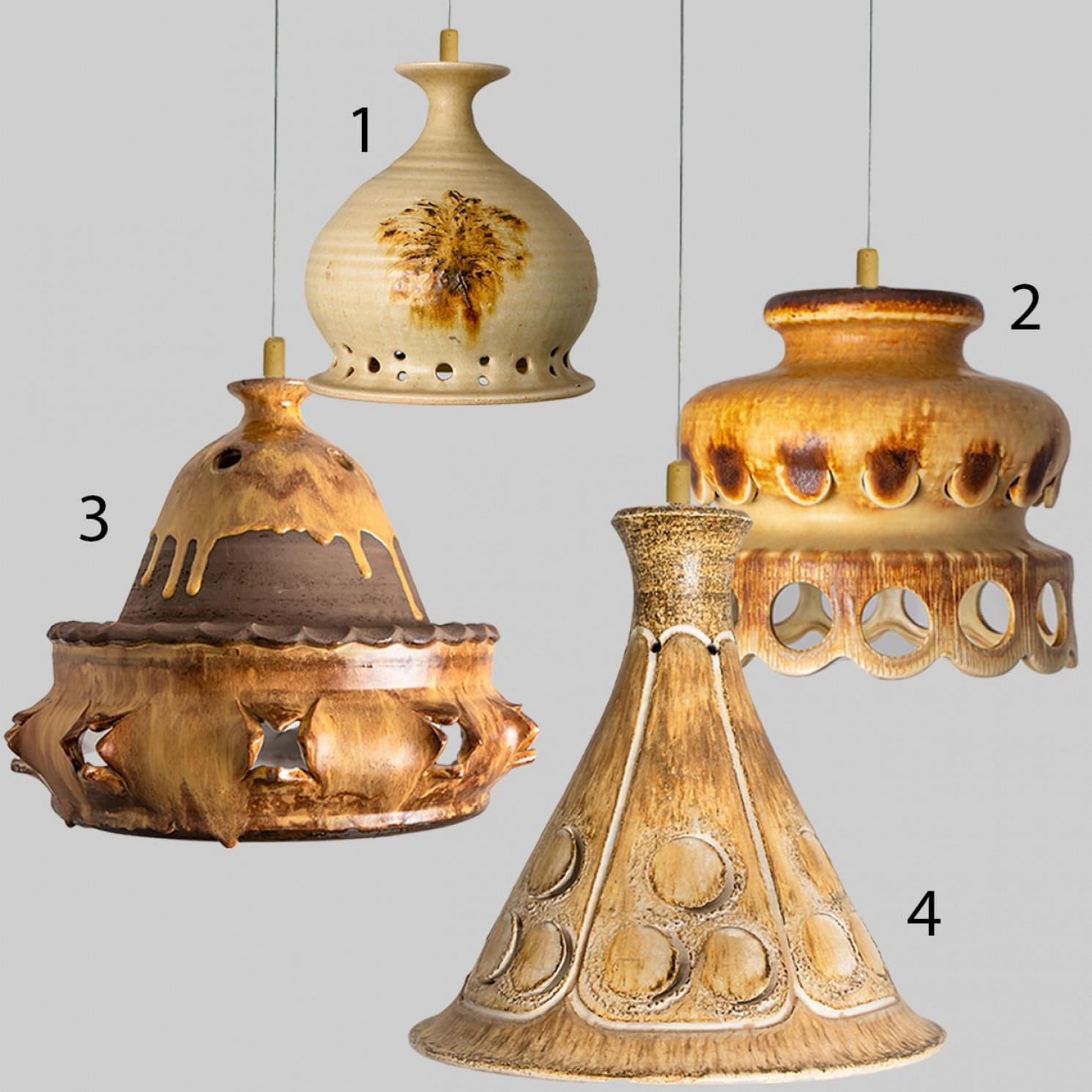 Danish 1 of 4 Ceramic Brown Terra Ceramic Pendant Lights, Denmark, 1970 For Sale
