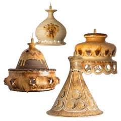 Vintage 1 of 4 Ceramic Brown Terra Ceramic Pendant Lights, Denmark, 1970