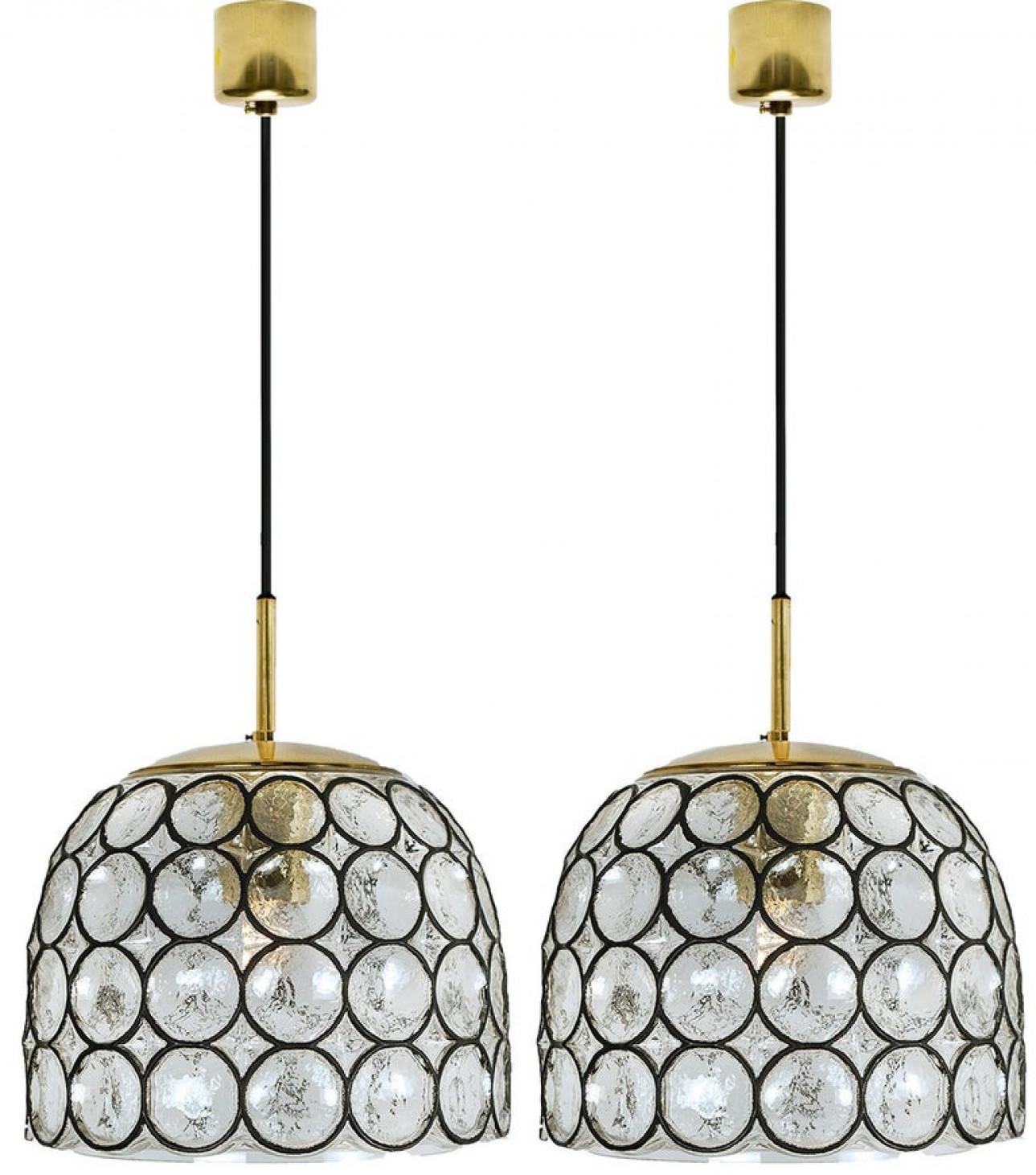Mid-Century Modern 1 of 4 Circle Iron and Bubble Glass Chandeliers, Limburg For Sale