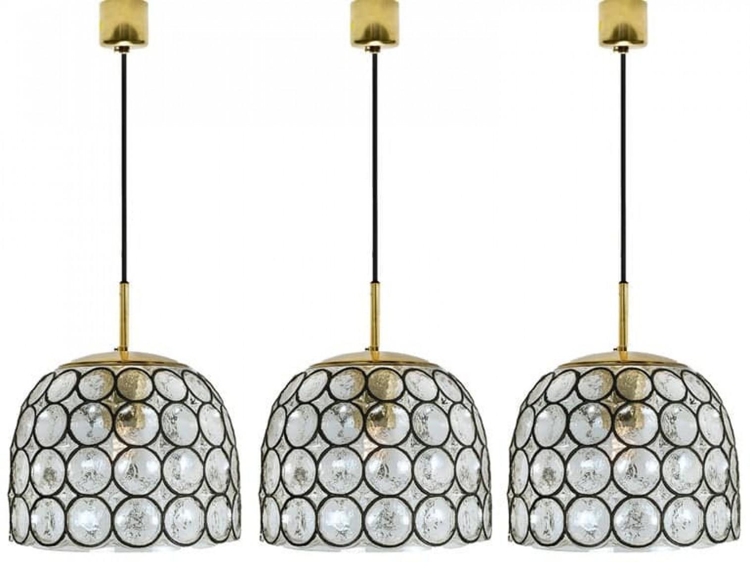 Mid-Century Modern 1 of 4 Circle Iron and Bubble Glass Chandeliers, Limburg For Sale