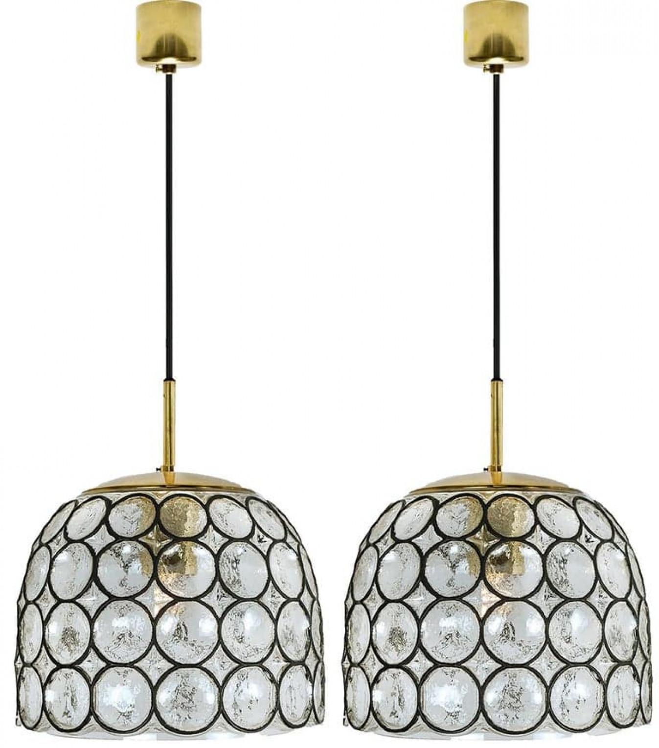 German 1 of 4 Circle Iron and Bubble Glass Chandeliers, Limburg For Sale