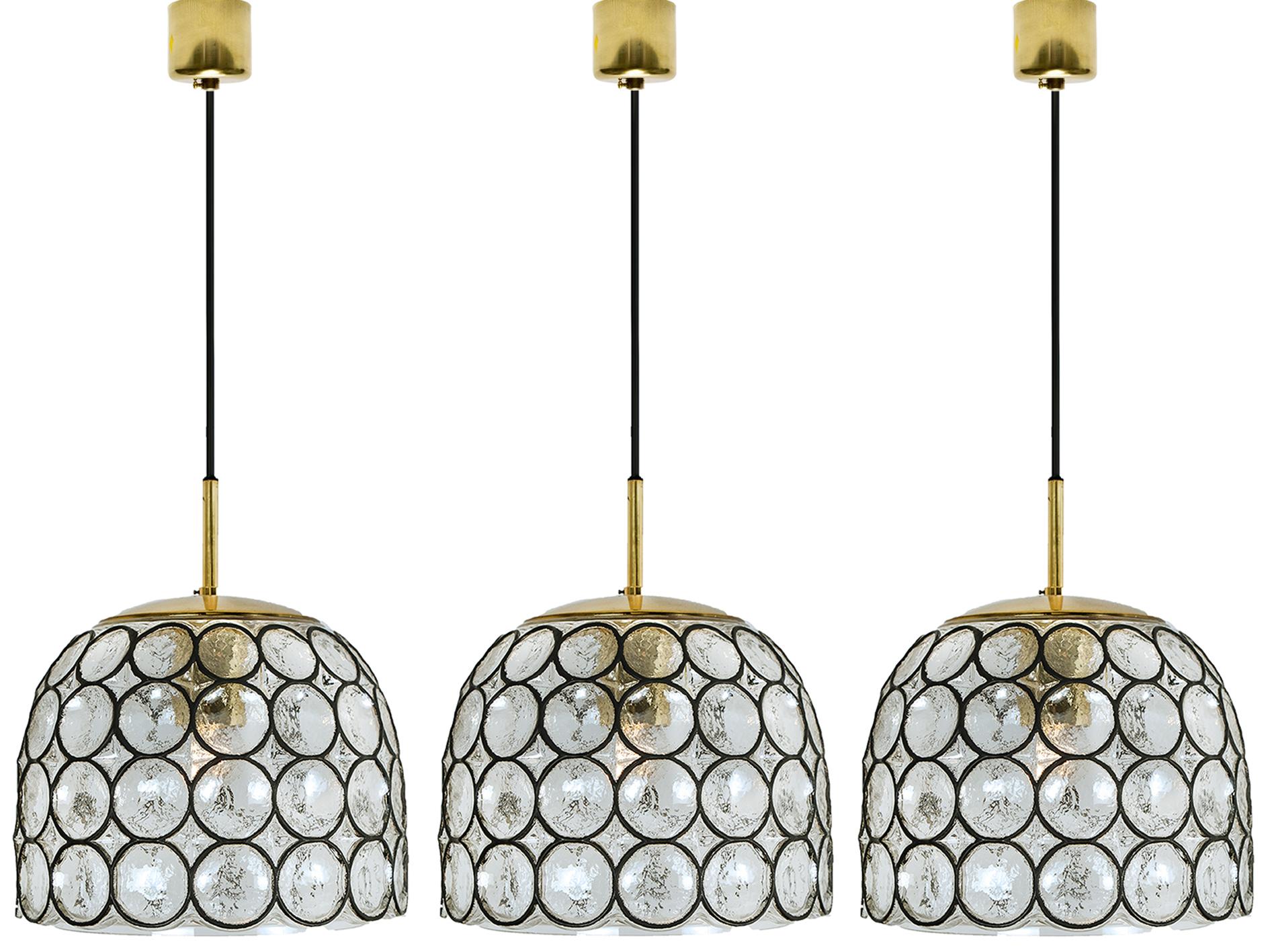 Brass 1 of 4 Circle Iron and Bubble Glass Chandeliers, Limburg For Sale