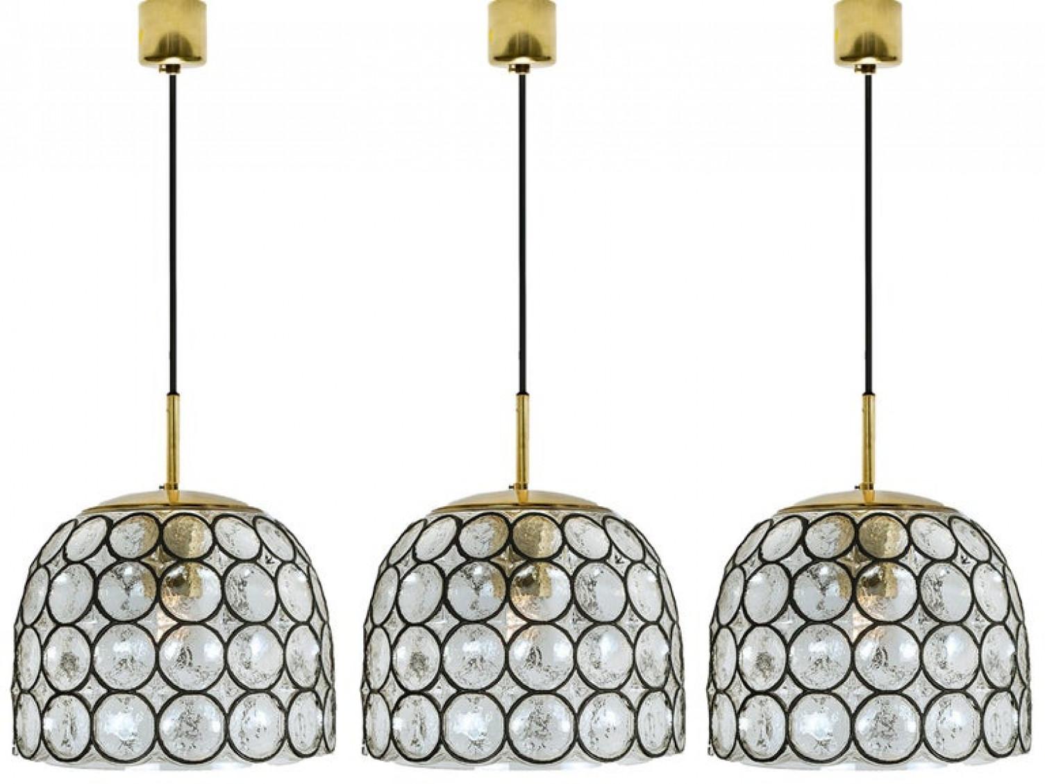 Mid-20th Century 1 of 4 Circle Iron and Bubble Glass Chandeliers, Limburg For Sale
