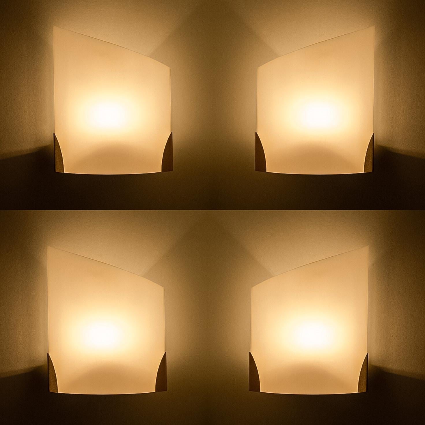 1 of 4 Cylinder Shaped White Opaque Glass Wall Lights by Glashütte Limburg For Sale 2