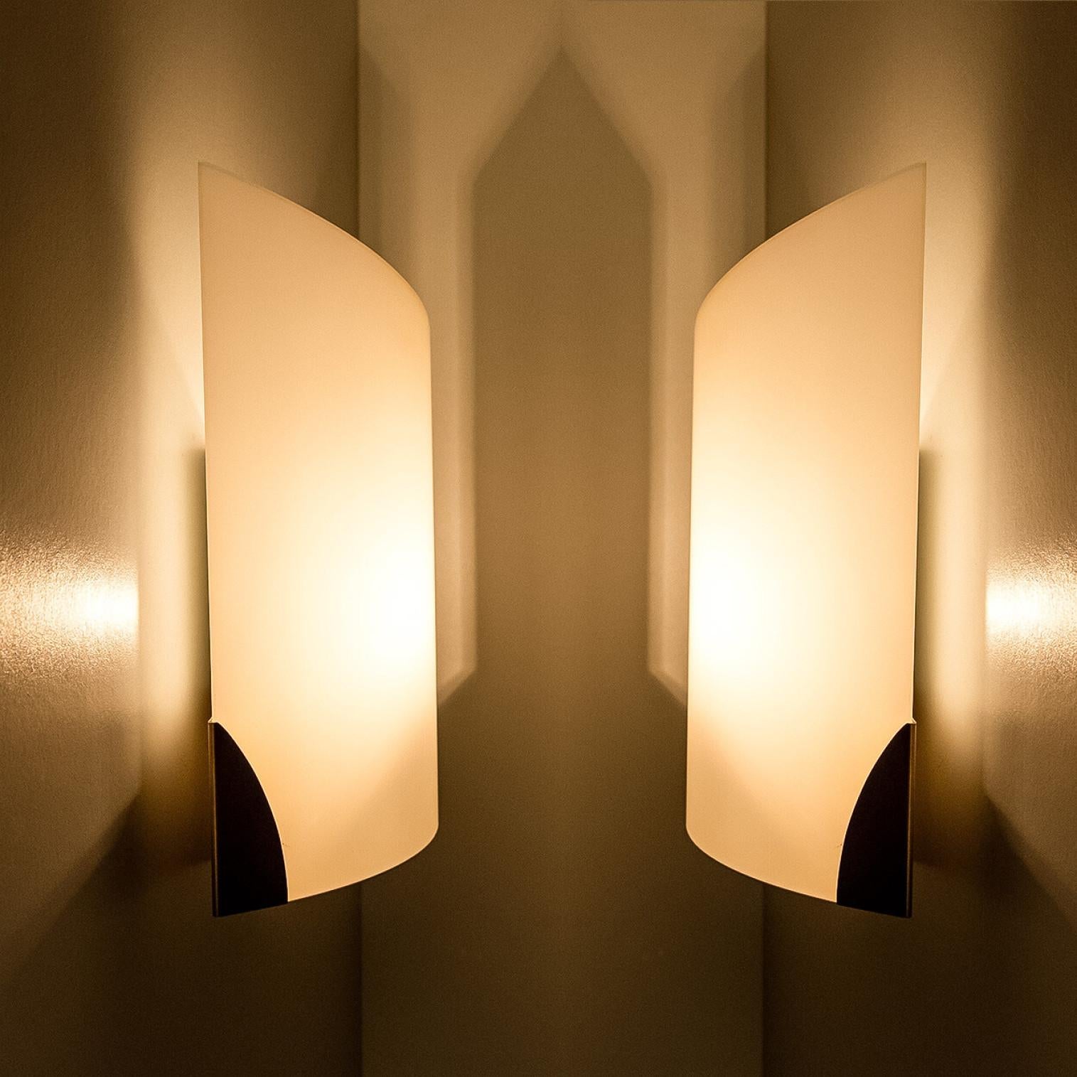 1 of 4 Cylinder Shaped White Opaque Glass Wall Lights by Glashütte Limburg For Sale 4