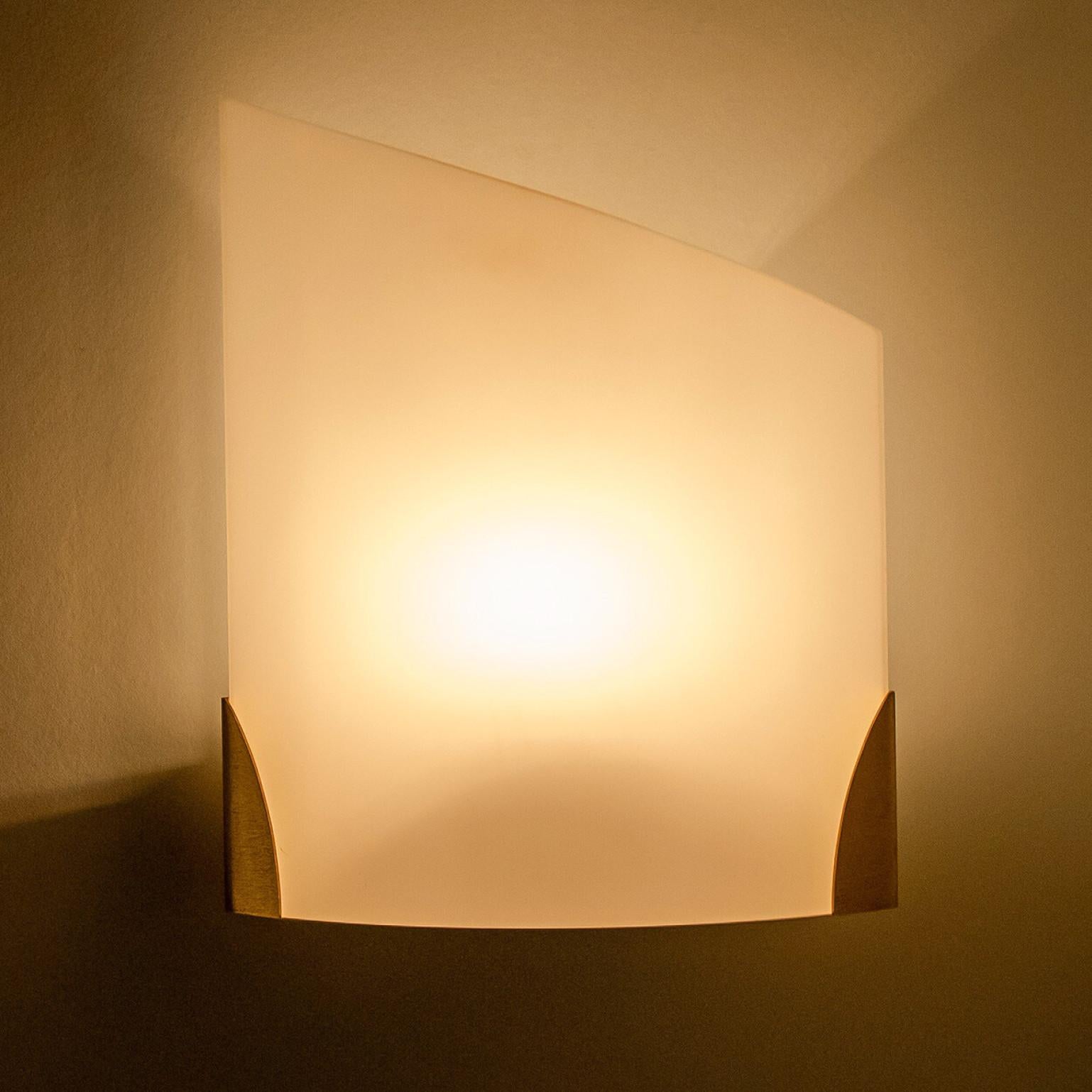 1 of 4 Cylinder Shaped White Opaque Glass Wall Lights by Glashütte Limburg In Good Condition For Sale In Rijssen, NL
