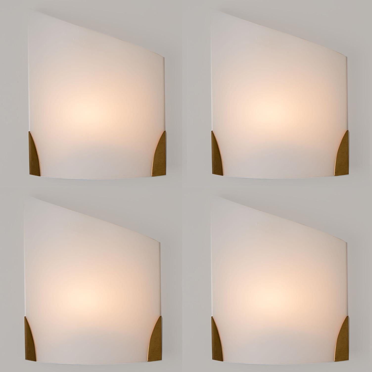 1 of 4 Cylinder Shaped White Opaque Glass Wall Lights by Glashütte Limburg For Sale 1