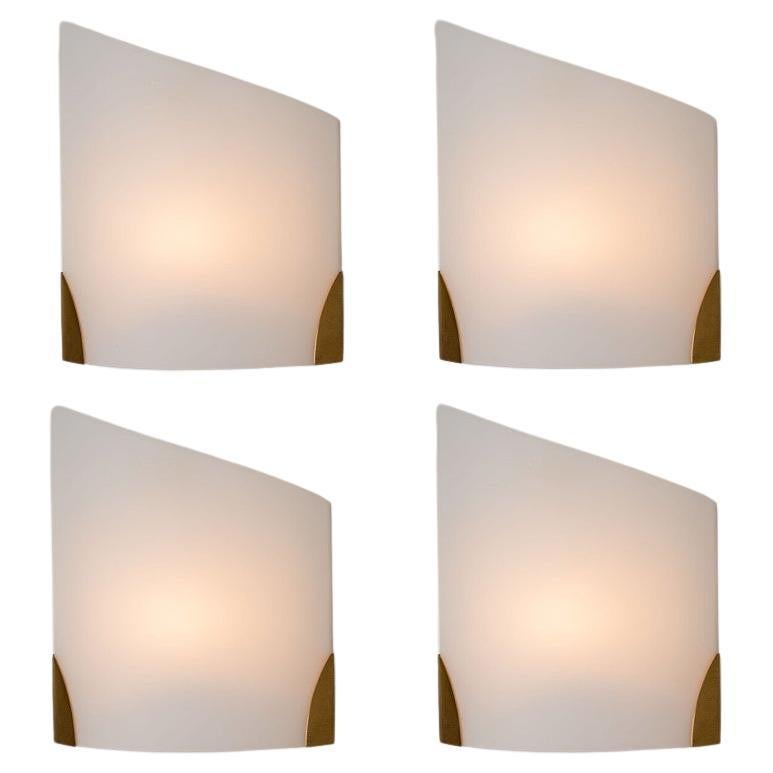 1 of 4 Cylinder Shaped White Opaque Glass Wall Lights by Glashütte Limburg For Sale