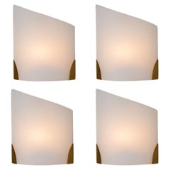 1 of 4 Cylinder Shaped White Opaque Glass Wall Lights by Glashütte Limburg
