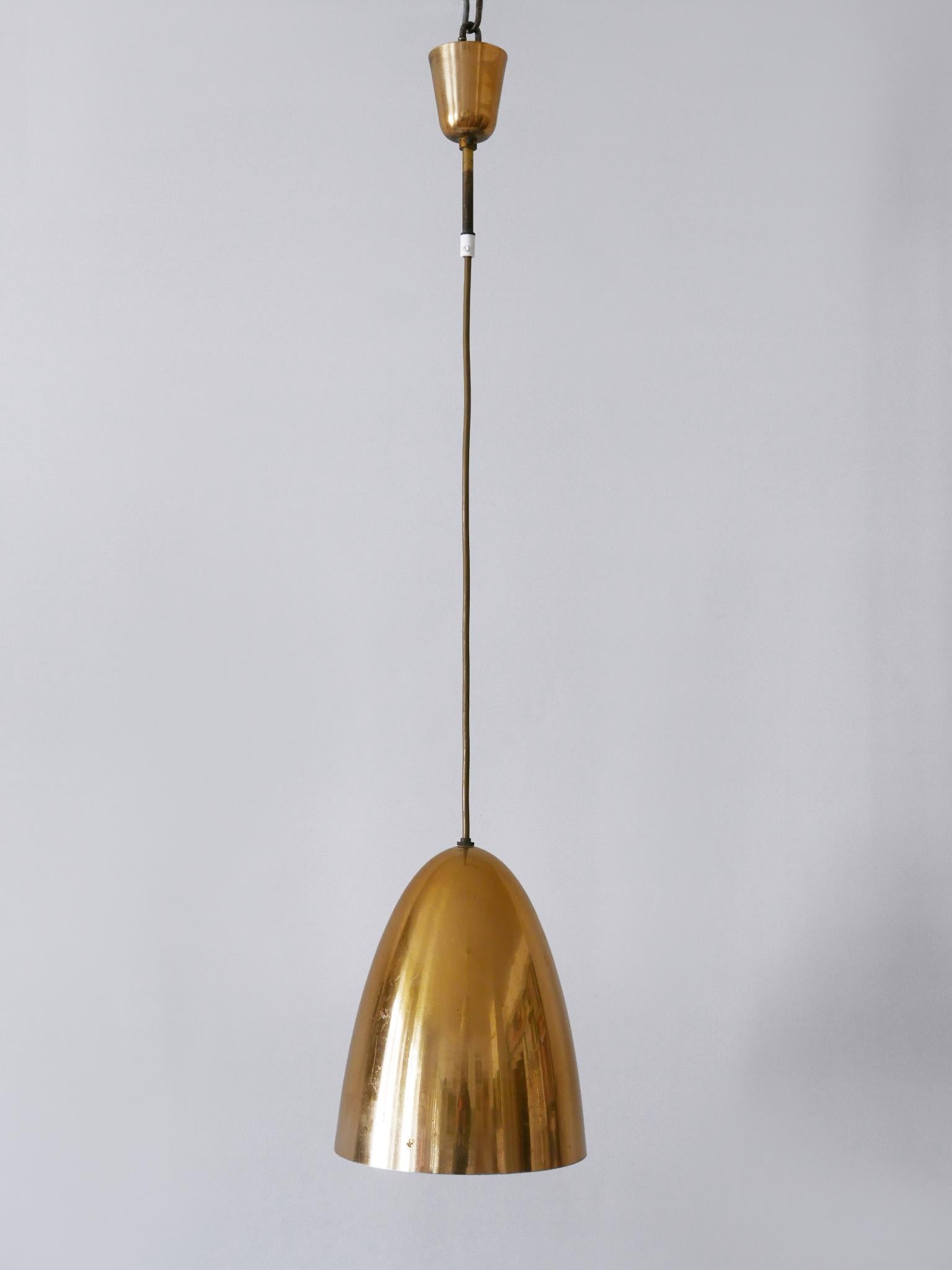 Anodized 1 of 4 Elegant Mid Century Modern Pendant Lamps or Hanging Lights Germany 1950s For Sale