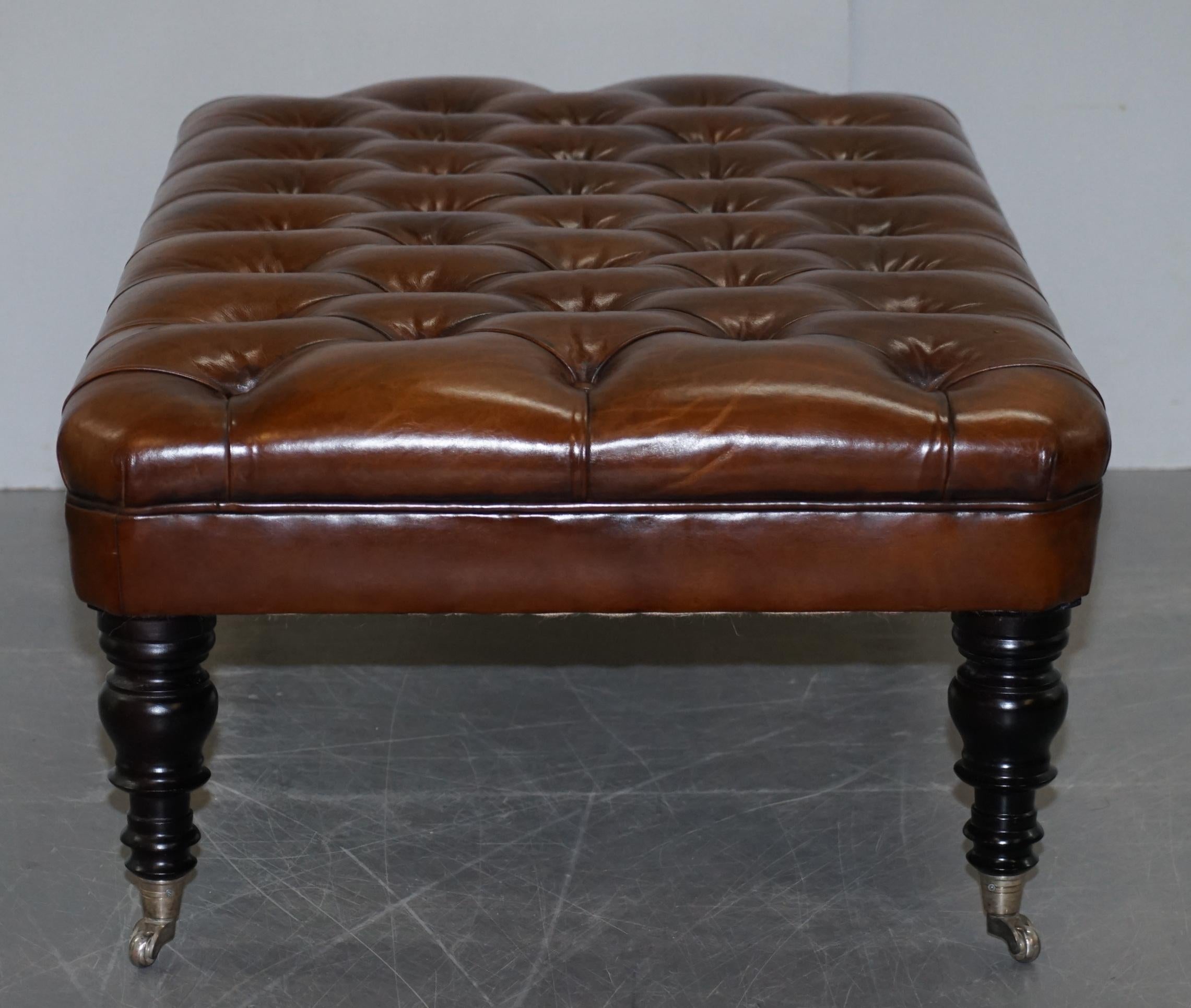 1 of 2 George Smith Restored Brown Leather Chesterfield Hearth Footstools 7