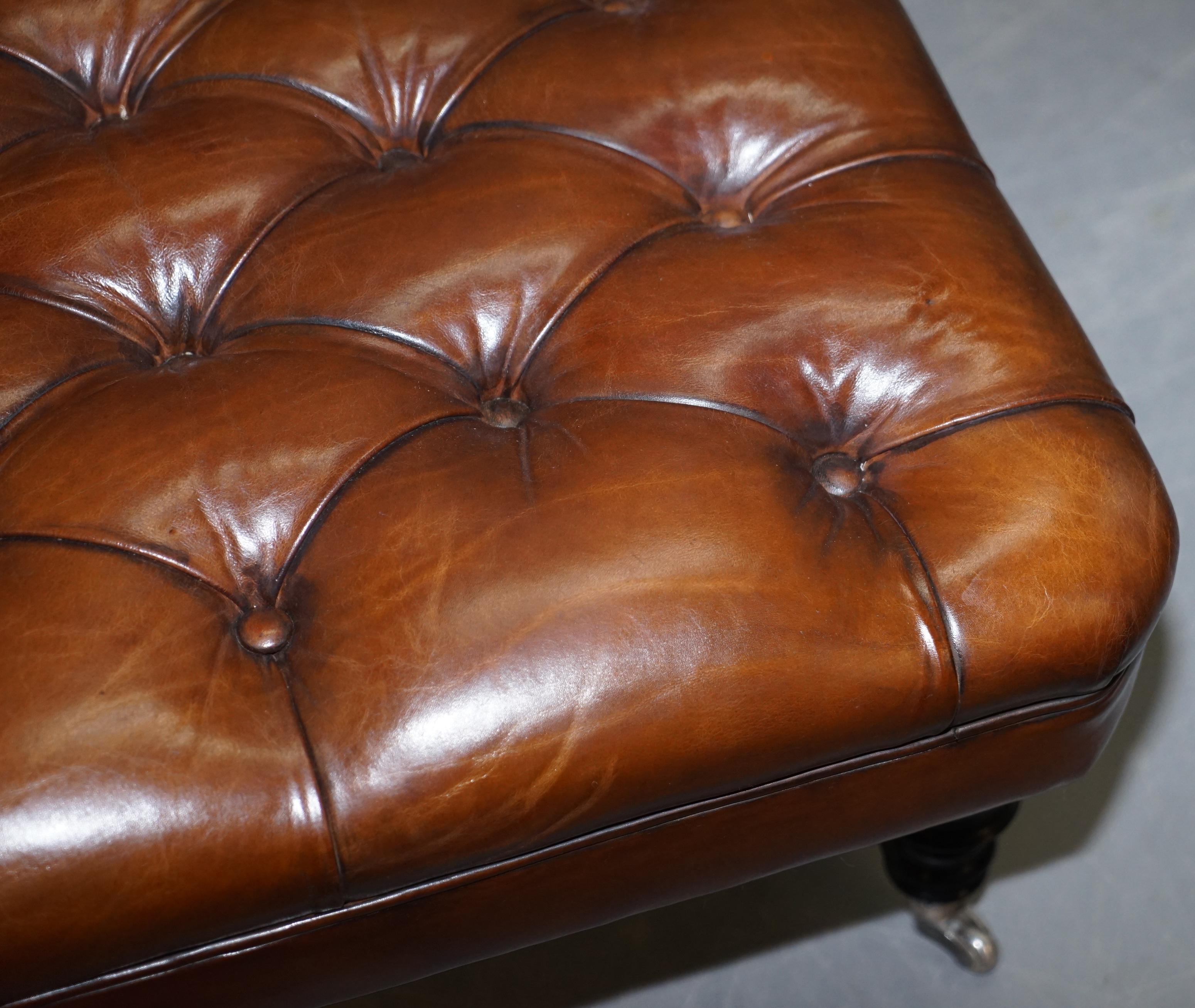 1 of 2 George Smith Restored Brown Leather Chesterfield Hearth Footstools 11