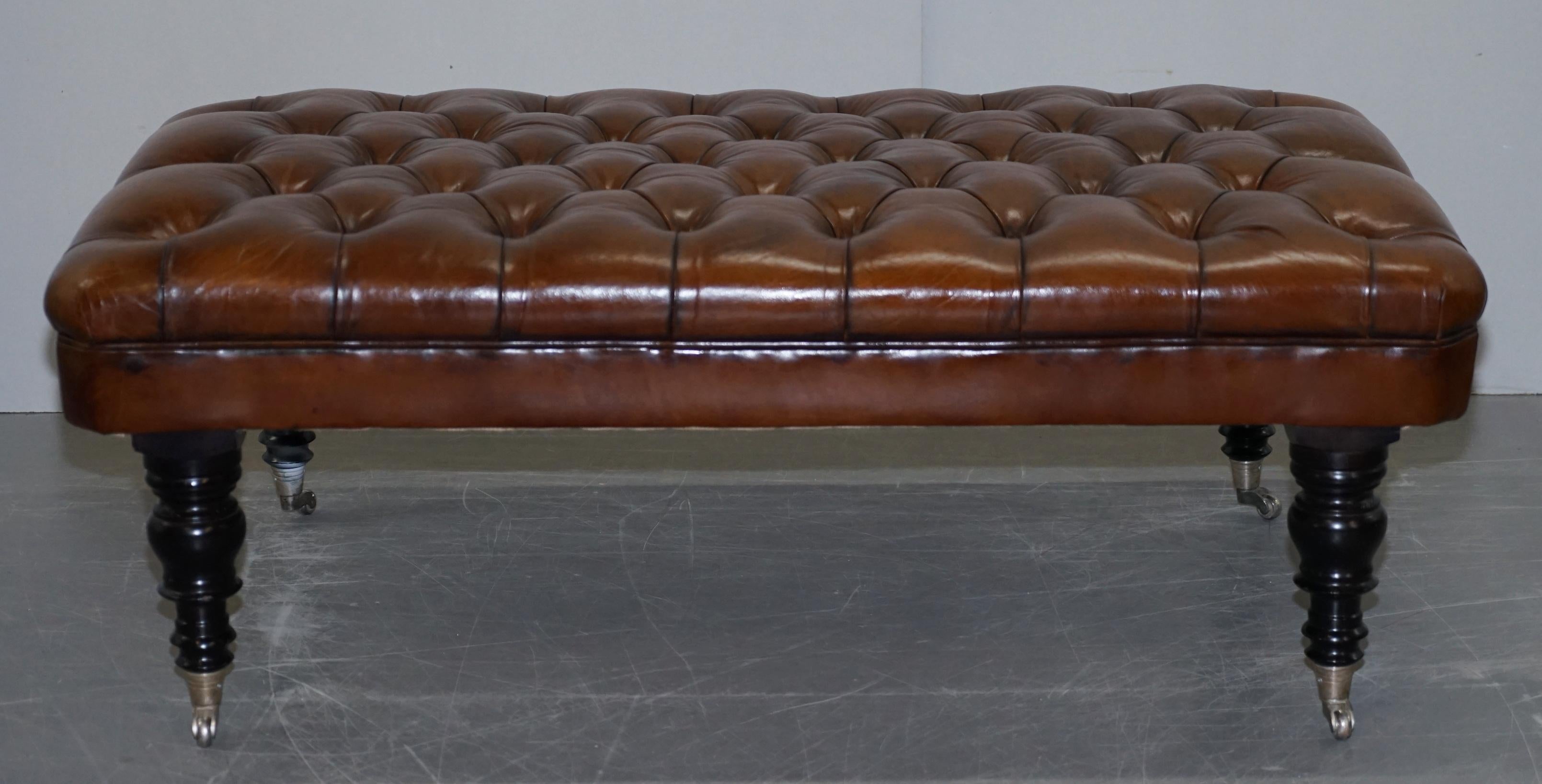 1 of 2 George Smith Restored Brown Leather Chesterfield Hearth Footstools 12