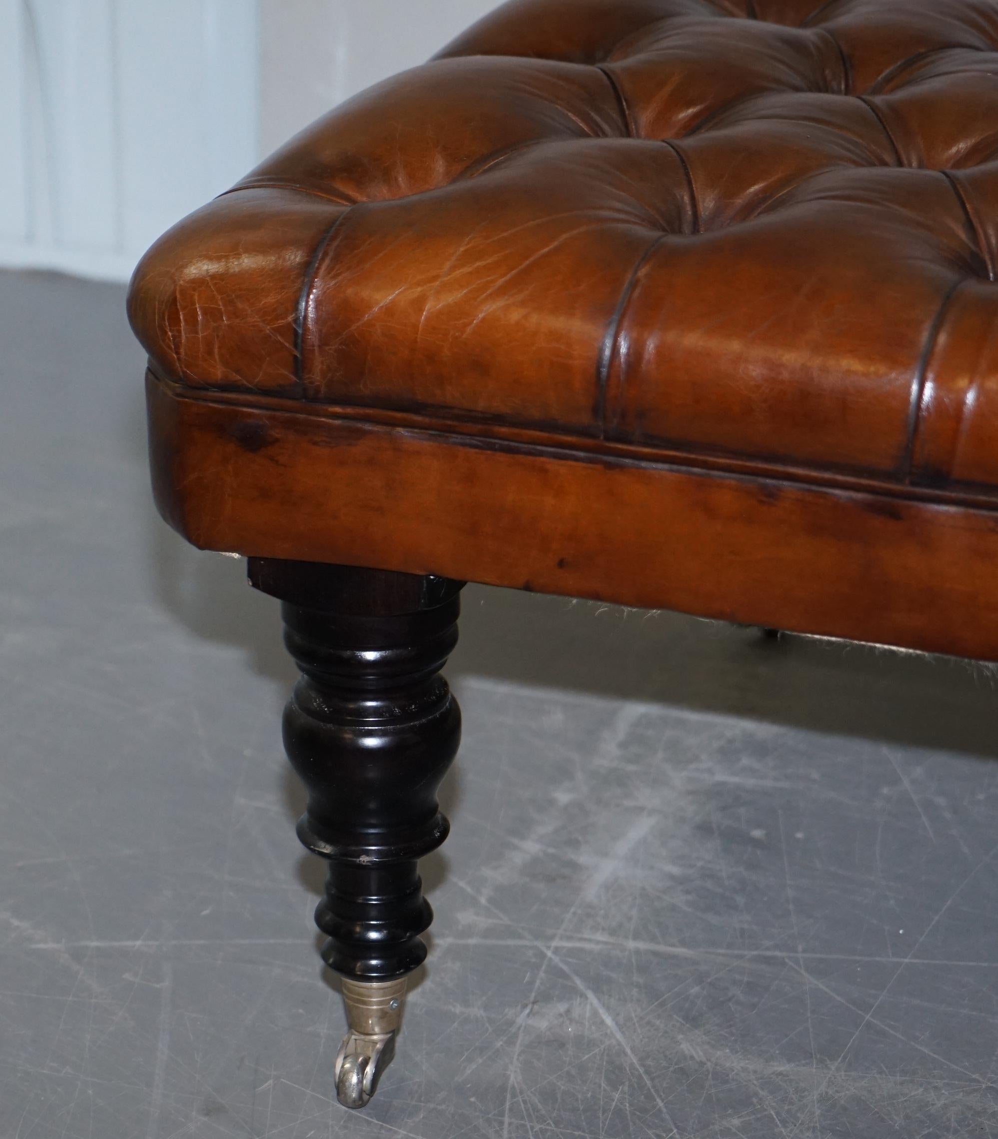1 of 2 George Smith Restored Brown Leather Chesterfield Hearth Footstools 13