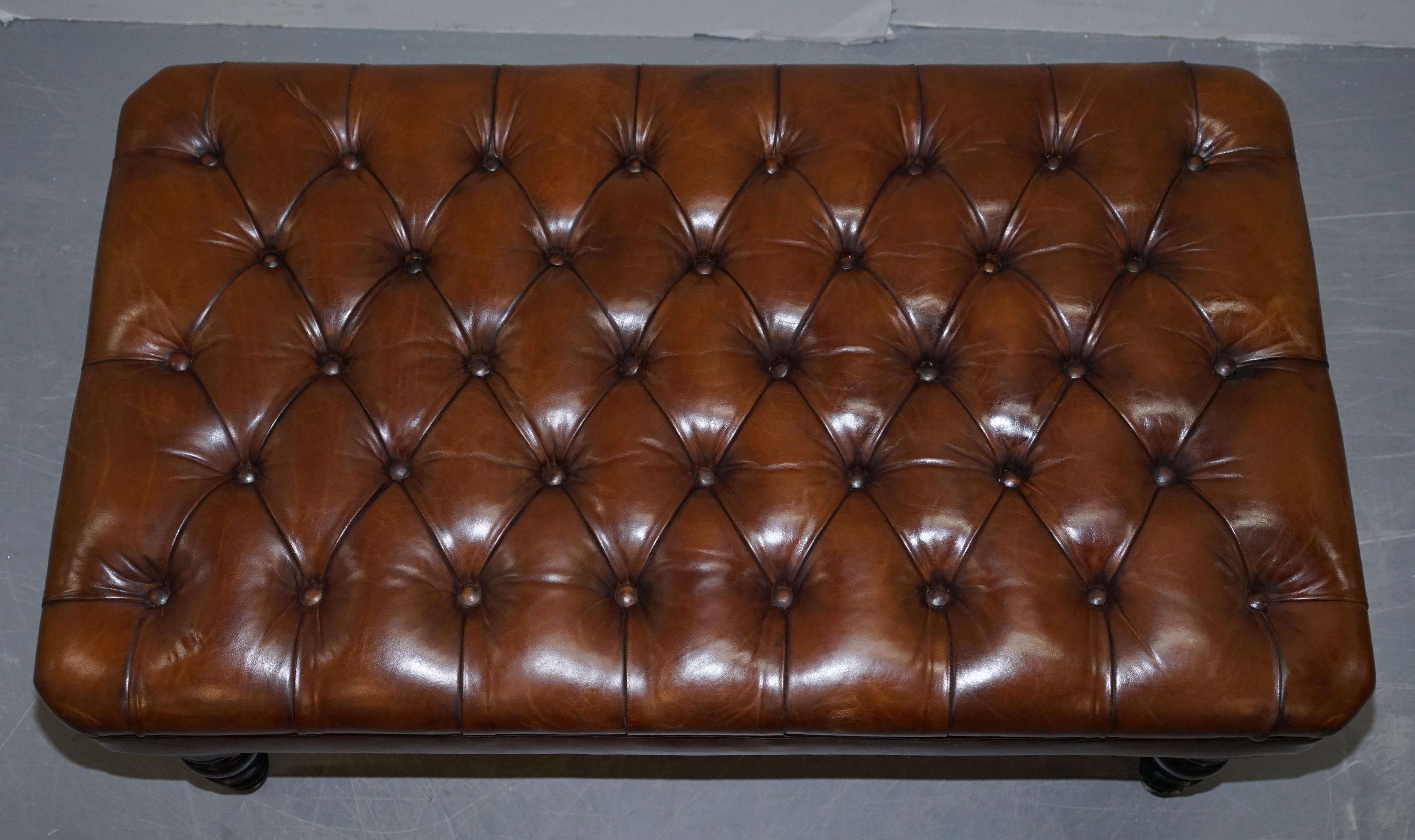 English 1 of 2 George Smith Restored Brown Leather Chesterfield Hearth Footstools