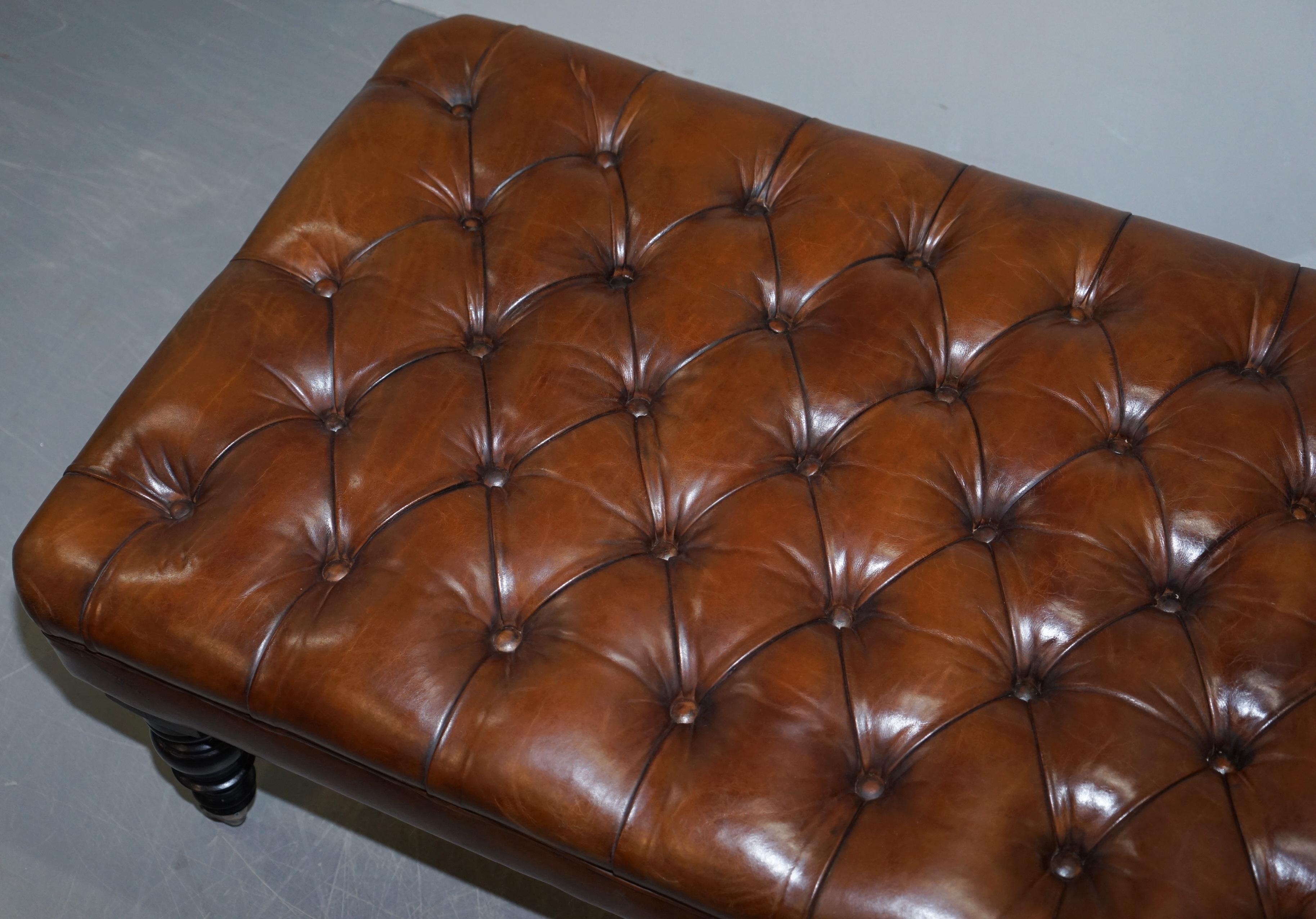 Hand-Crafted 1 of 2 George Smith Restored Brown Leather Chesterfield Hearth Footstools