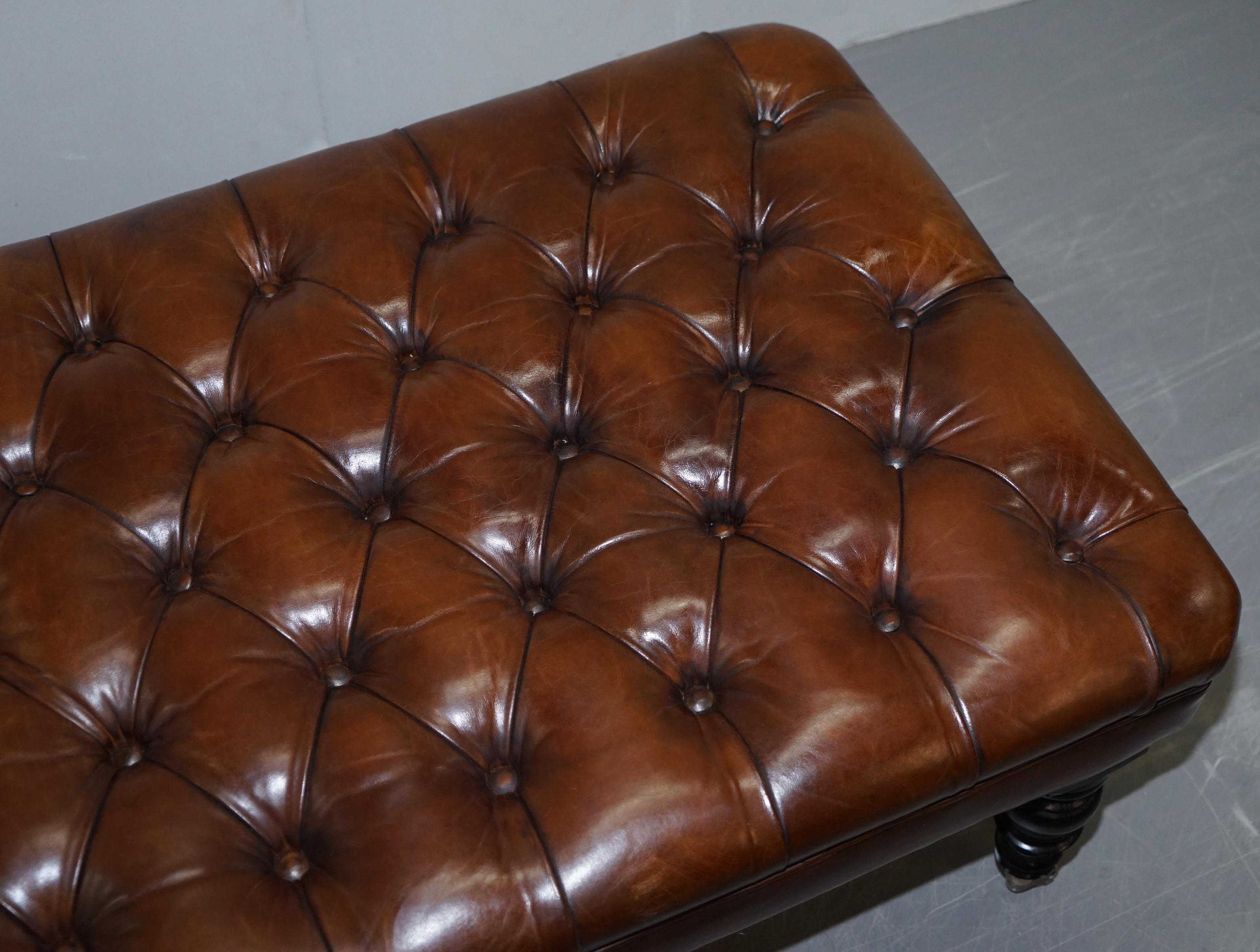 1 of 2 George Smith Restored Brown Leather Chesterfield Hearth Footstools 1