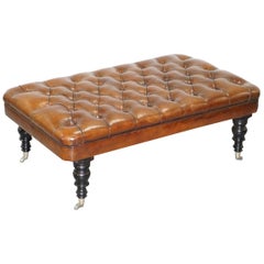 1 of 2 George Smith Restored Brown Leather Chesterfield Hearth Footstools