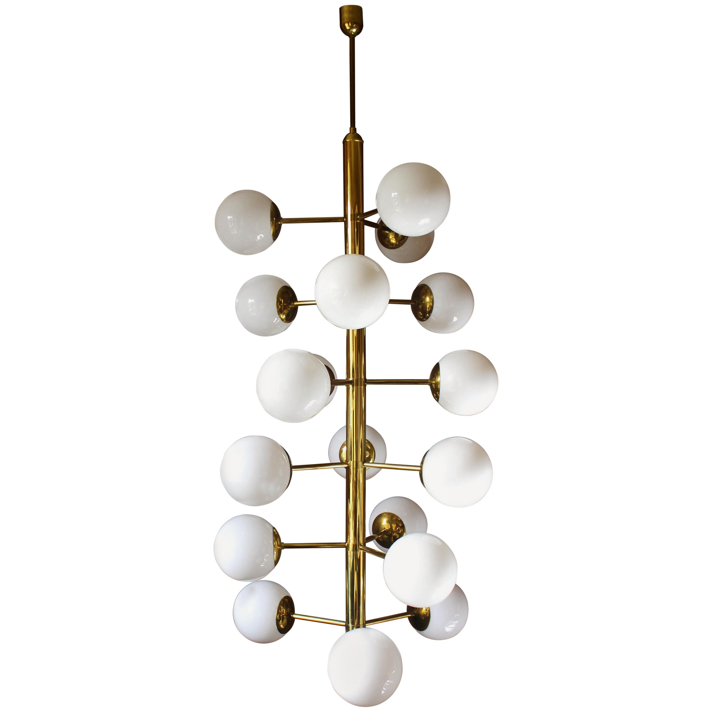 1 of 4 Gigantic Brass Opal Glass Chandelier, Germany, 1970s For Sale