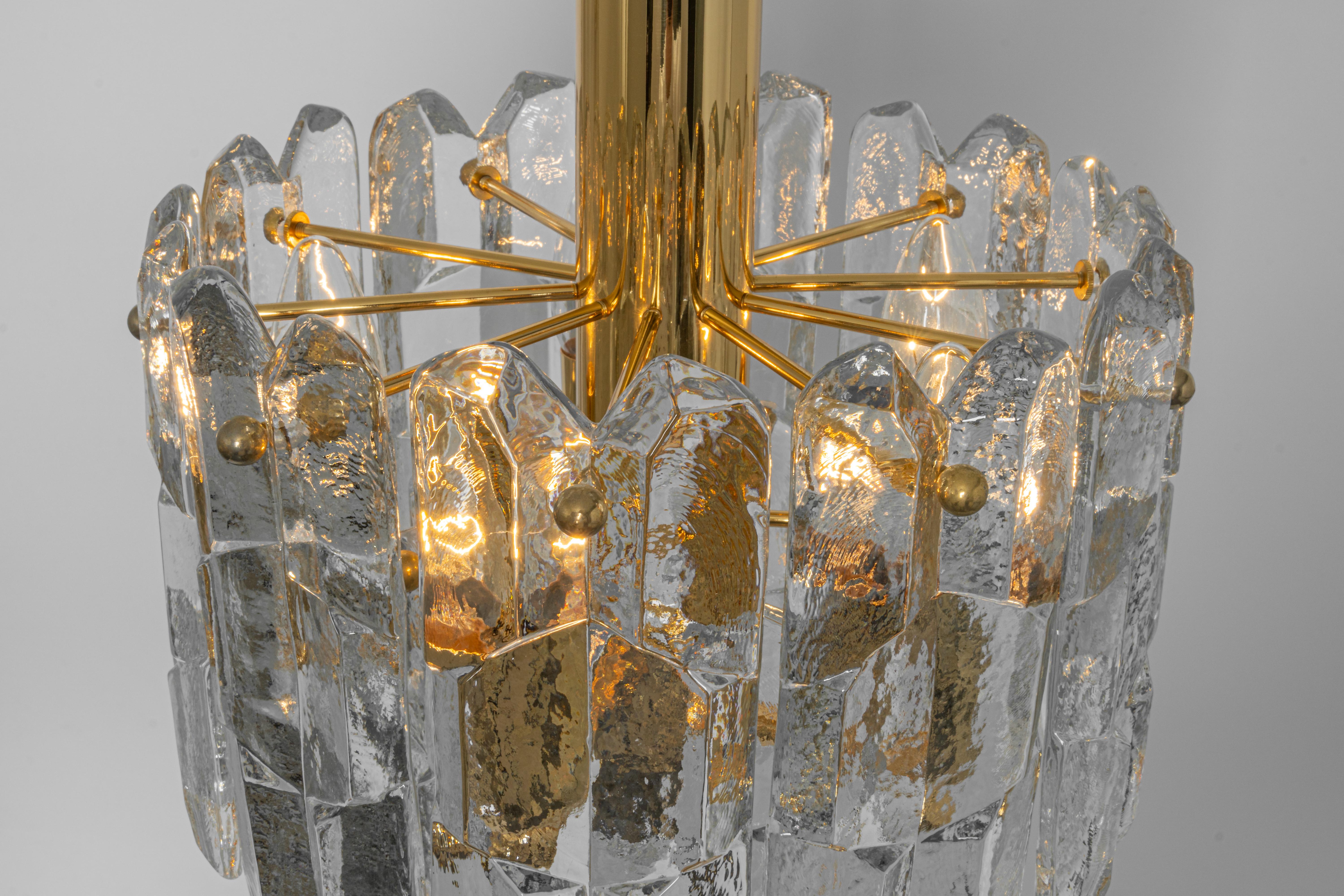 1 of 4 Lampada in ottone dorato e vetro di cristallo Palazzo, Kalmar, Austria, anni '70 in vendita 3