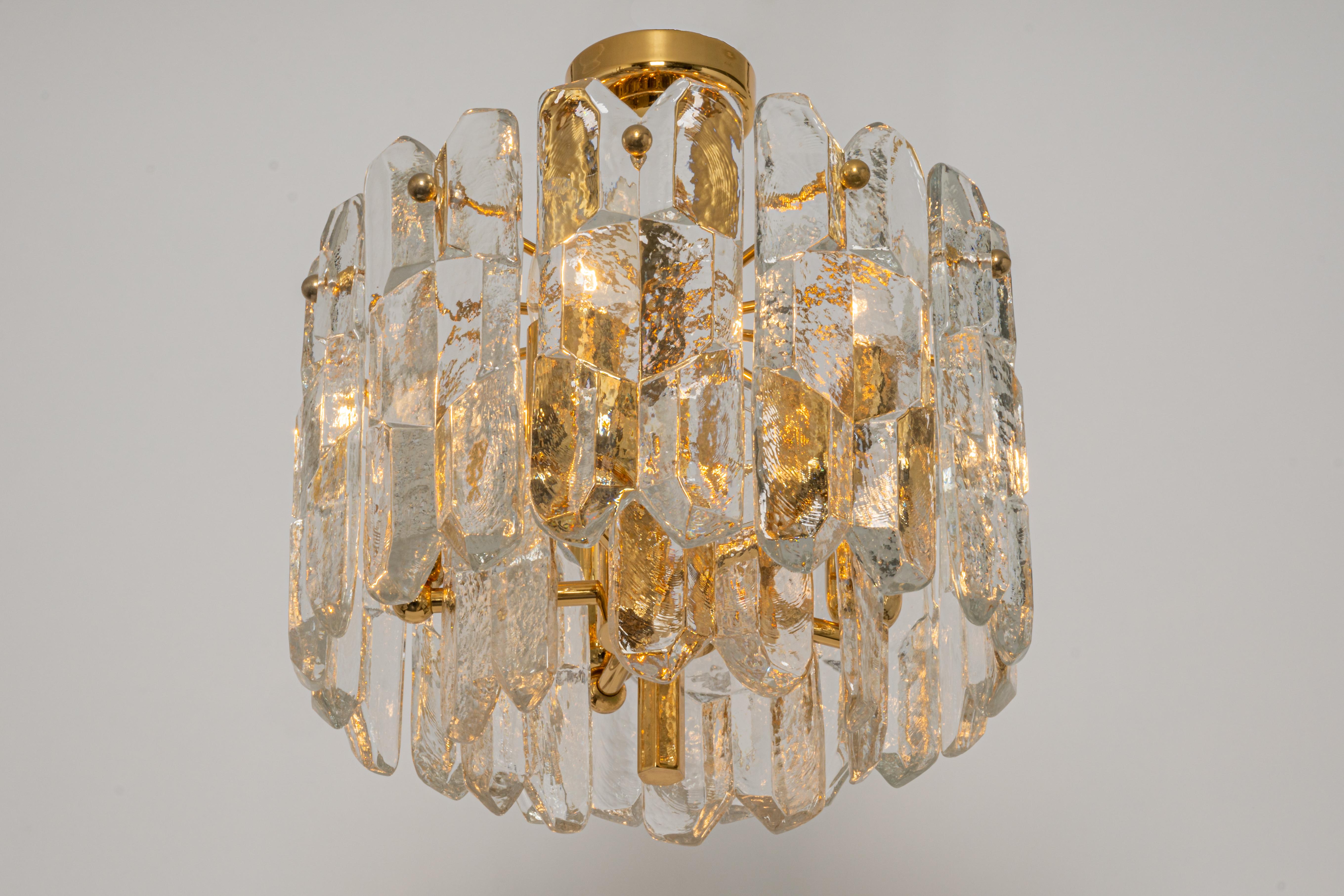 1 of 4 Gilt Brass, Crystal Glass Light Fixture Palazzo, Kalmar, Austria, 1970s For Sale 7
