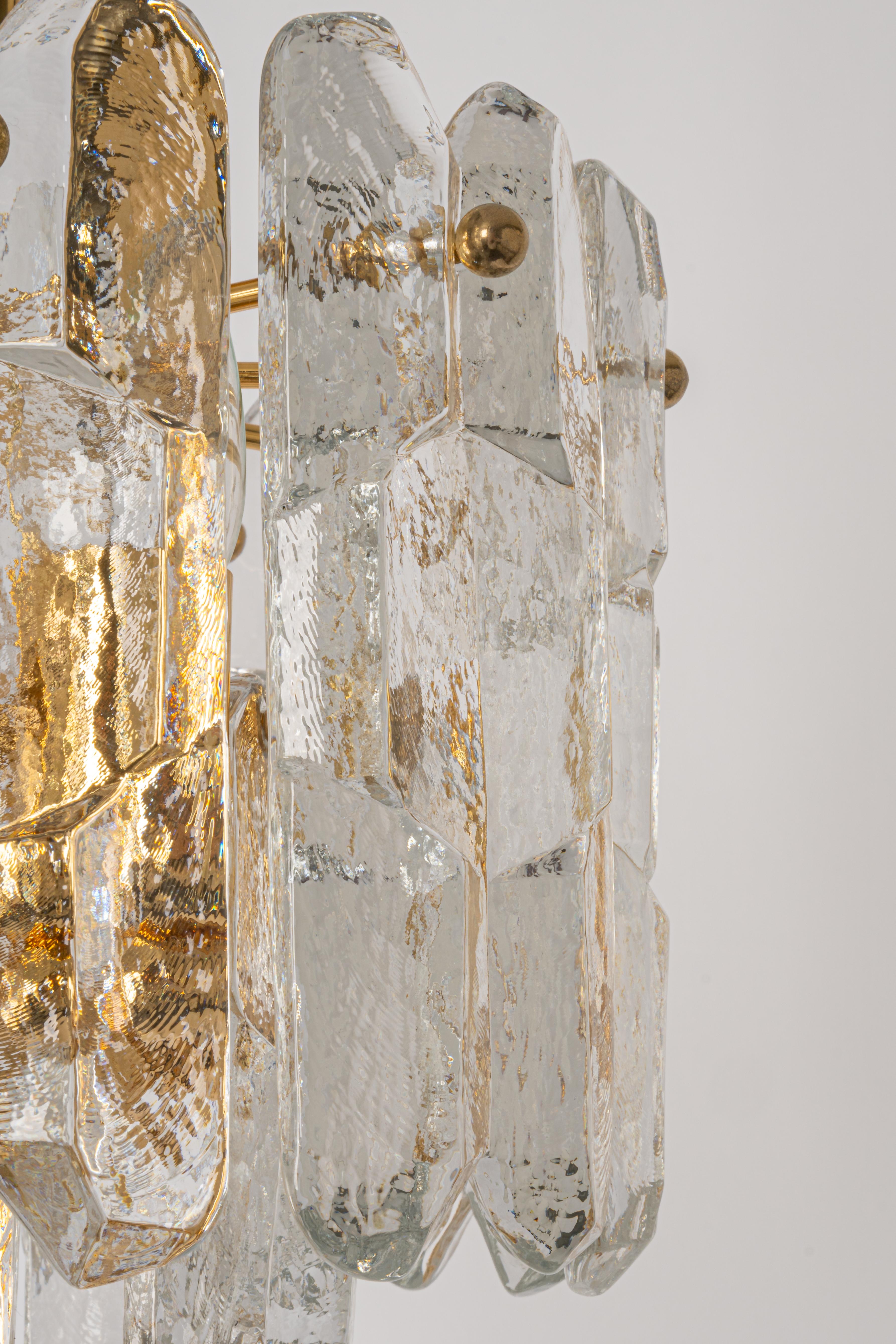 Late 20th Century 1 of 4 Gilt Brass, Crystal Glass Light Fixture Palazzo, Kalmar, Austria, 1970s For Sale