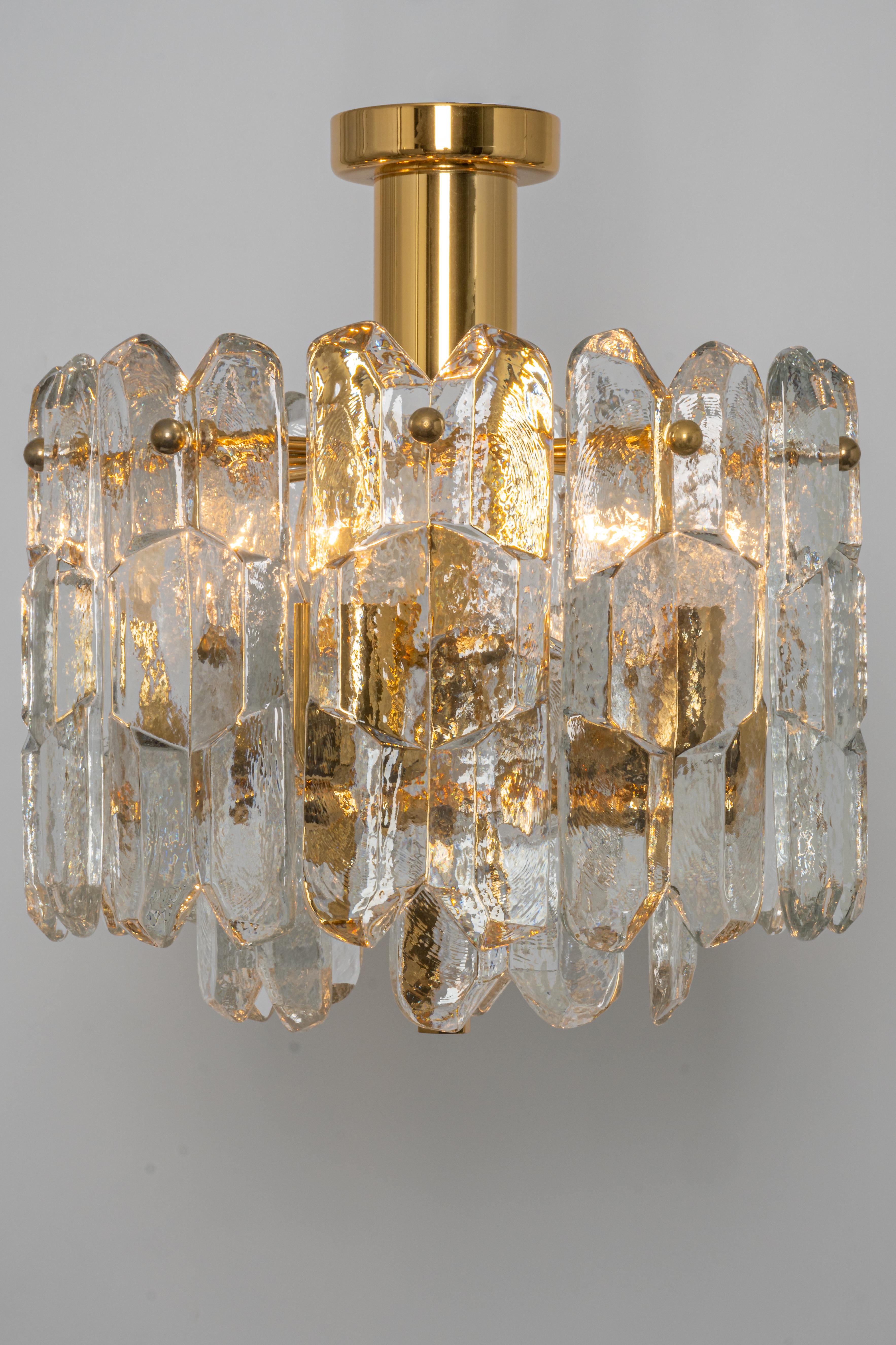 1 of 4 Gilt Brass, Crystal Glass Light Fixture Palazzo, Kalmar, Austria, 1970s For Sale 1