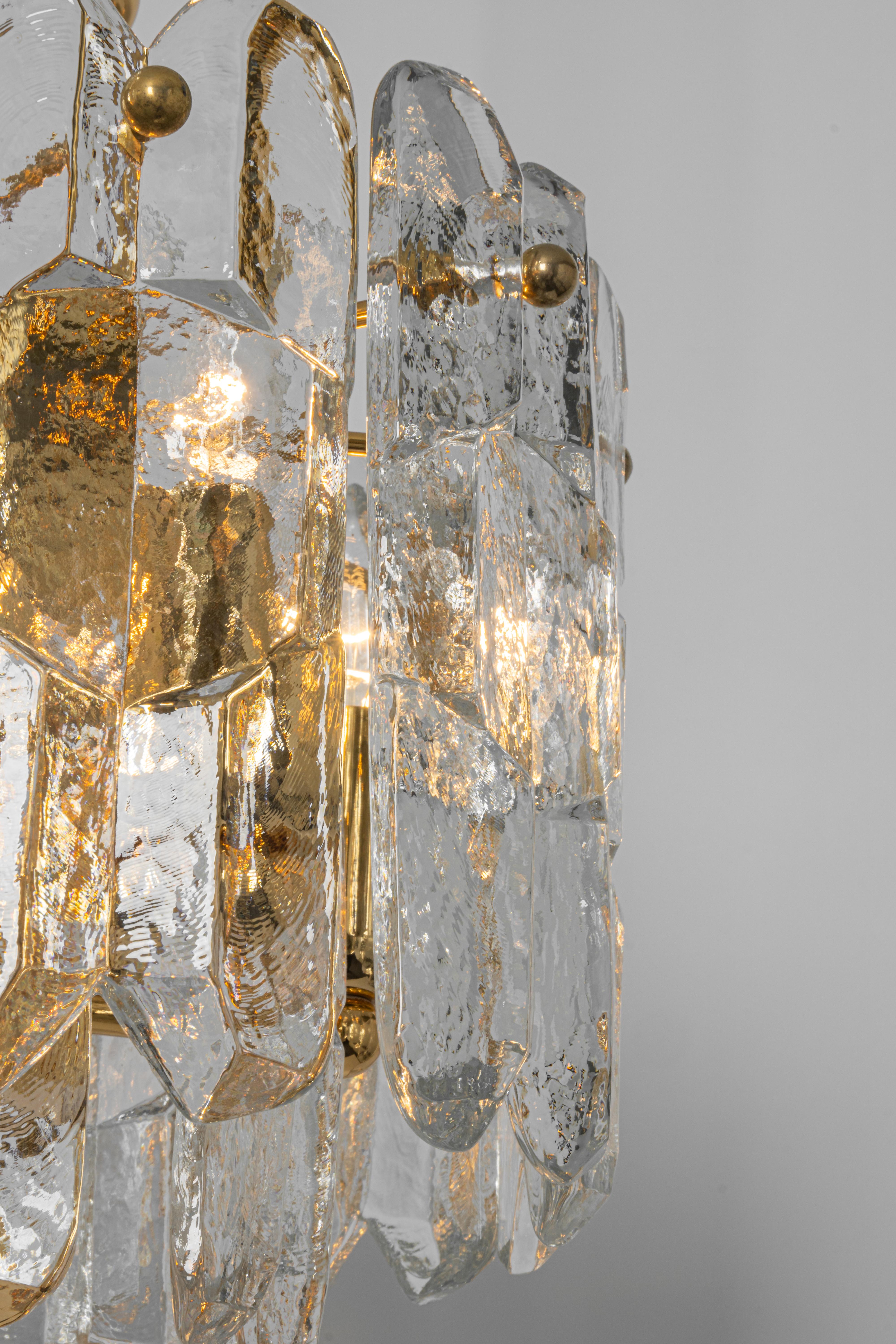 1 of 4 Gilt Brass, Crystal Glass Light Fixture Palazzo, Kalmar, Austria, 1970s For Sale 3