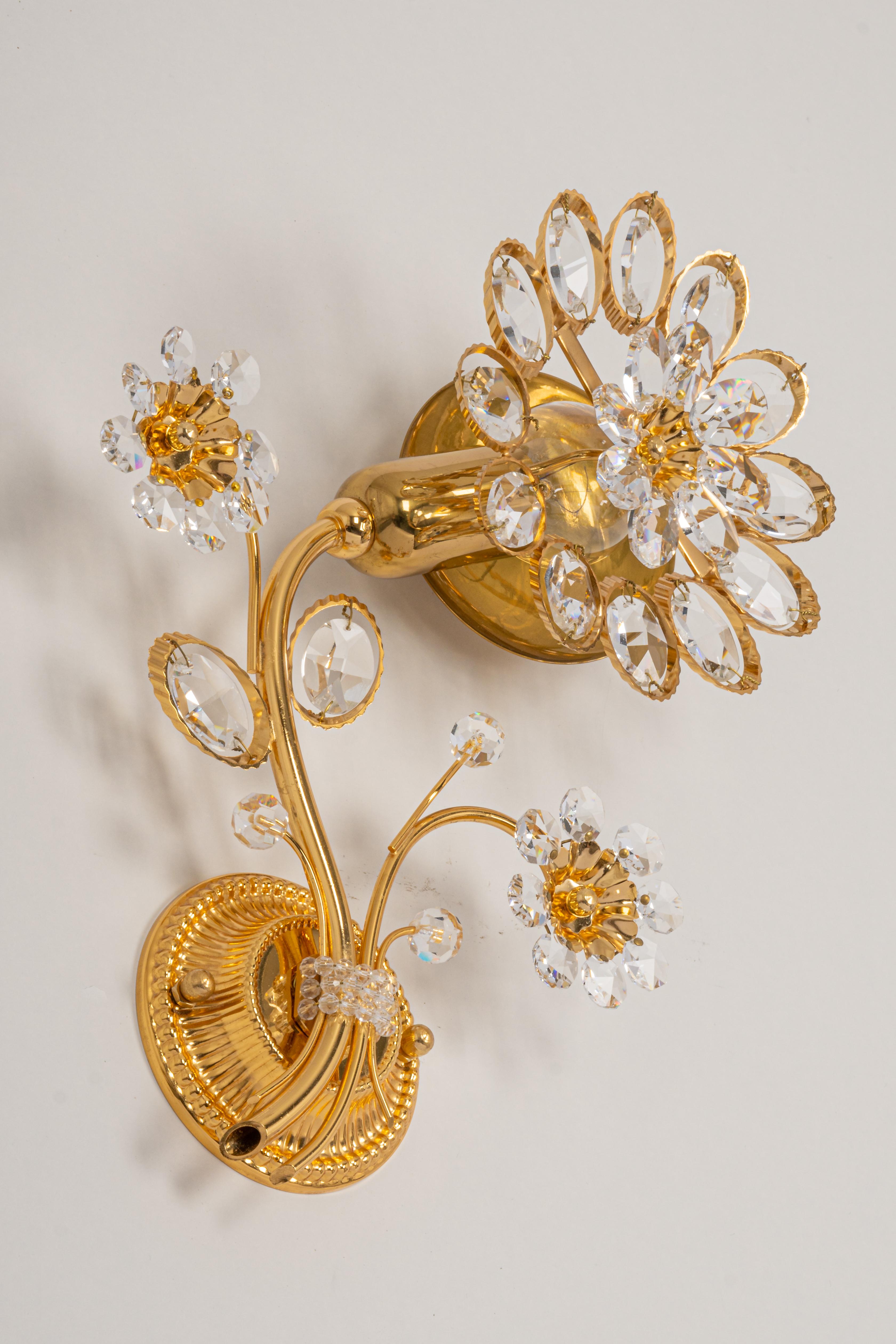 1 of 4 Gilt Brass Flower Shape Wall Lights by Palwa, Germany, 1970s For Sale 7