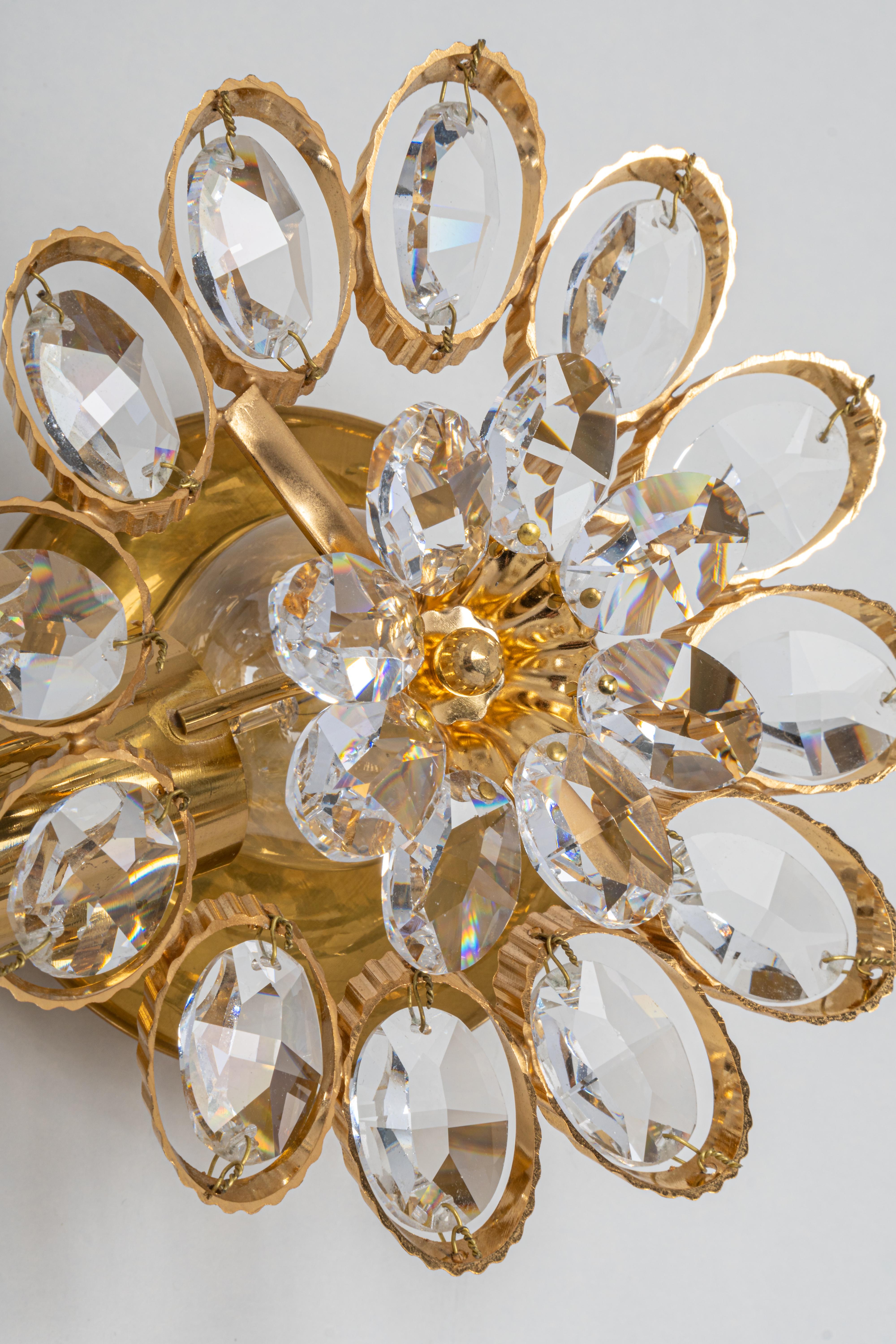 Late 20th Century 1 of 4 Gilt Brass Flower Shape Wall Lights by Palwa, Germany, 1970s For Sale