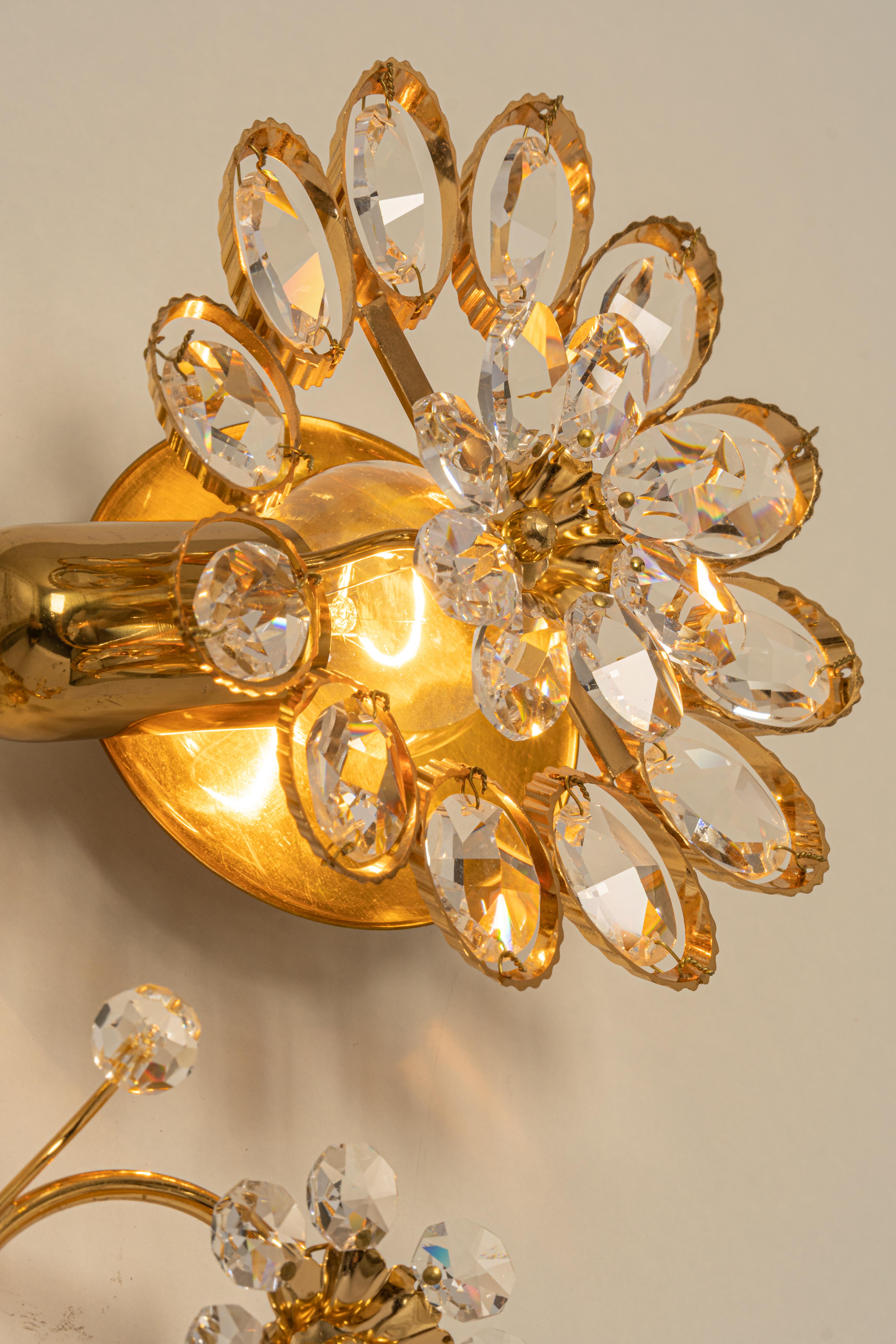 1 of 4 Gilt Brass Flower Shape Wall Lights by Palwa, Germany, 1970s For Sale 4