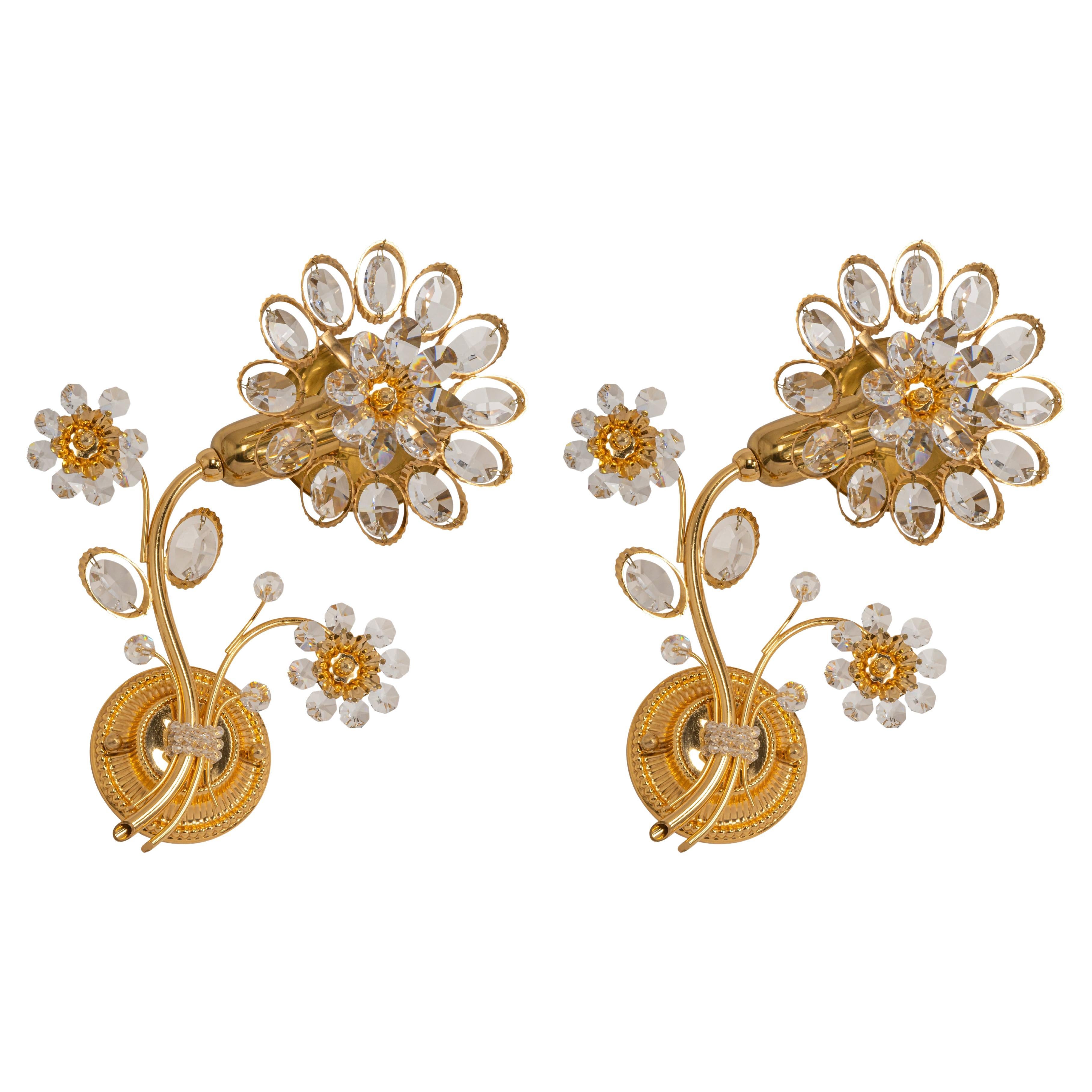 1 of 4 Gilt Brass Flower Shape Wall Lights by Palwa, Germany, 1970s