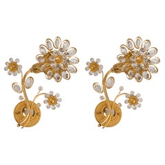 1 di 4 applique a forma di fiore in ottone dorato di Palwa, Germania, anni '70