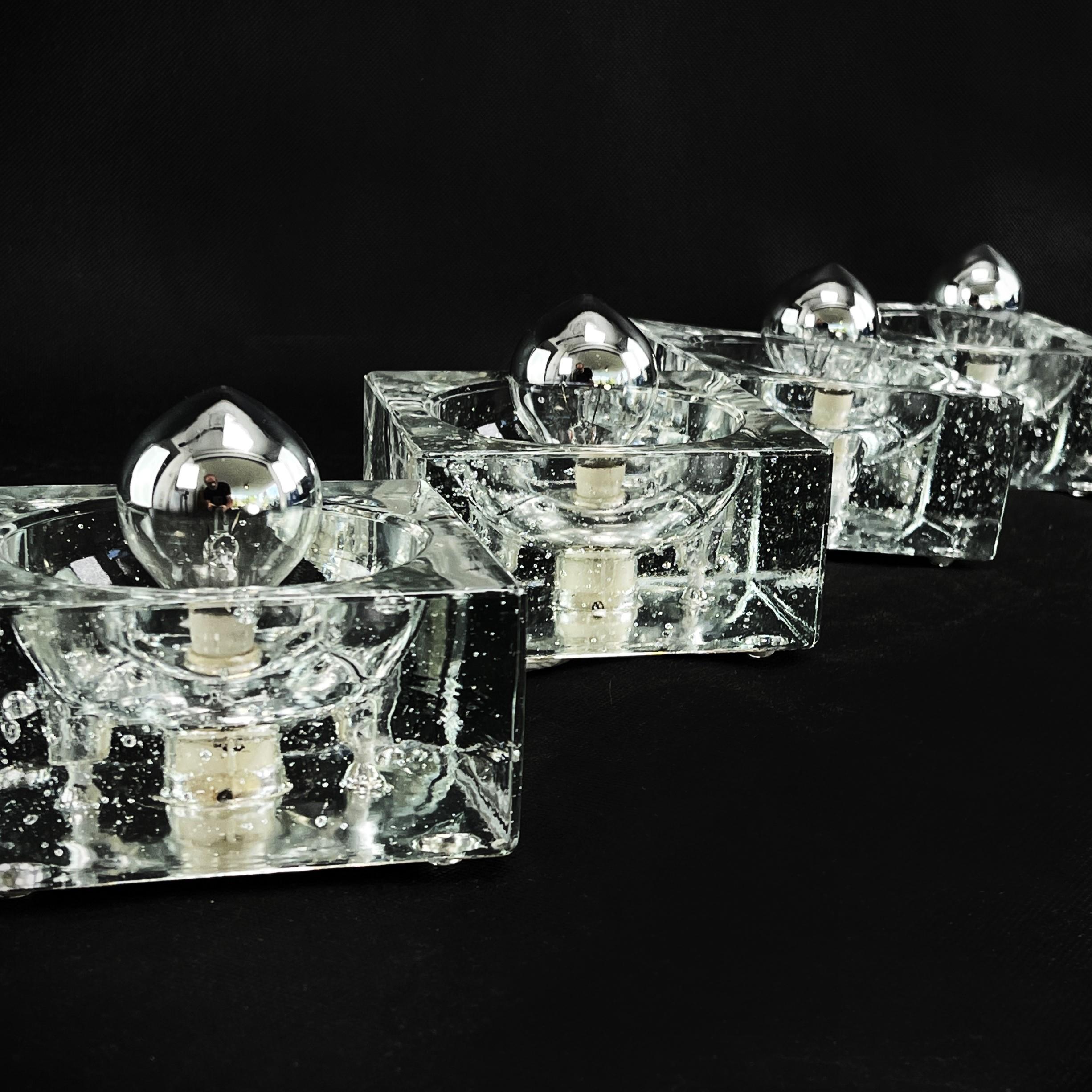 pair of glass ice cube wall lamp by Muller Zimmer , 1970s 3