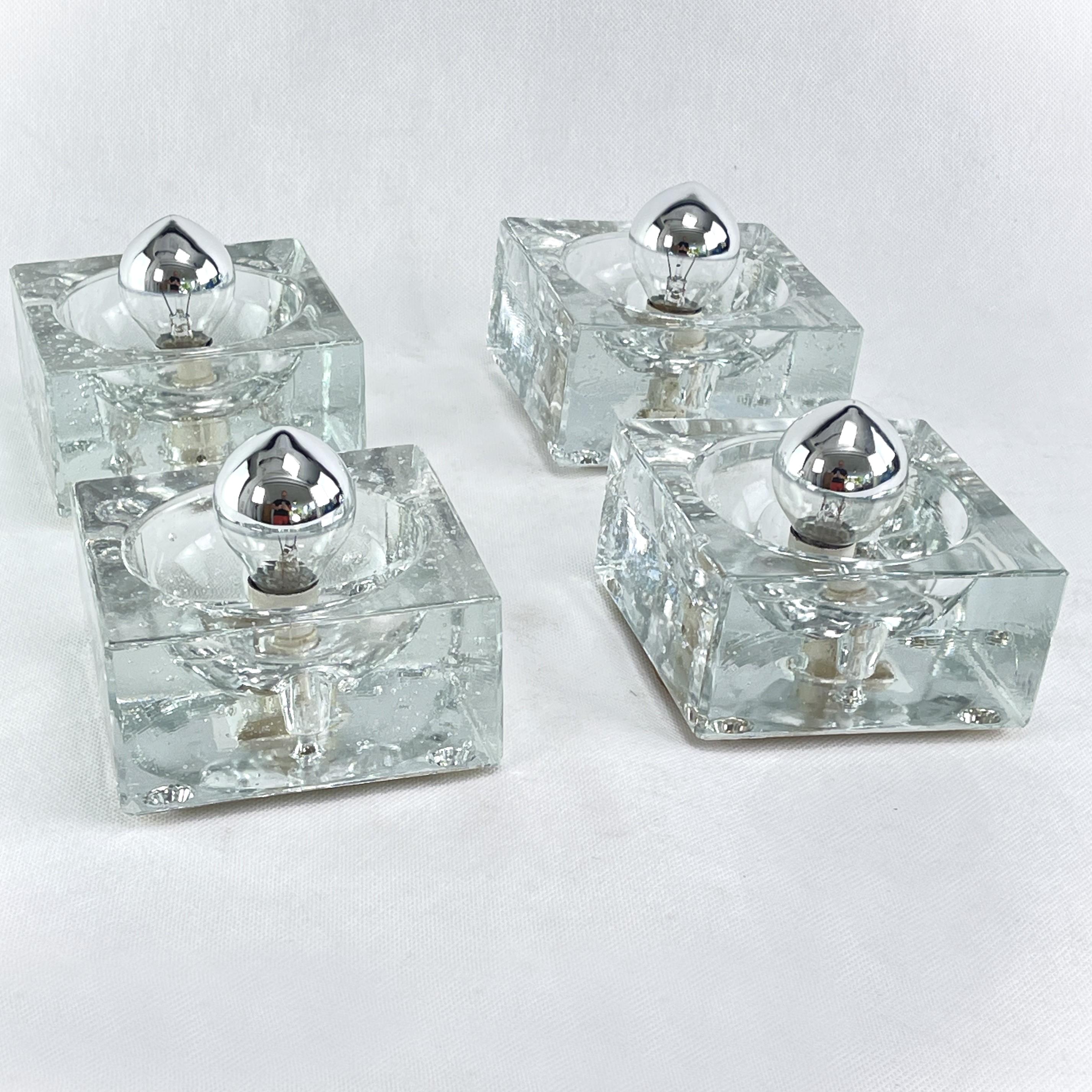 Glass pair of glass ice cube wall lamp by Muller Zimmer , 1970s
