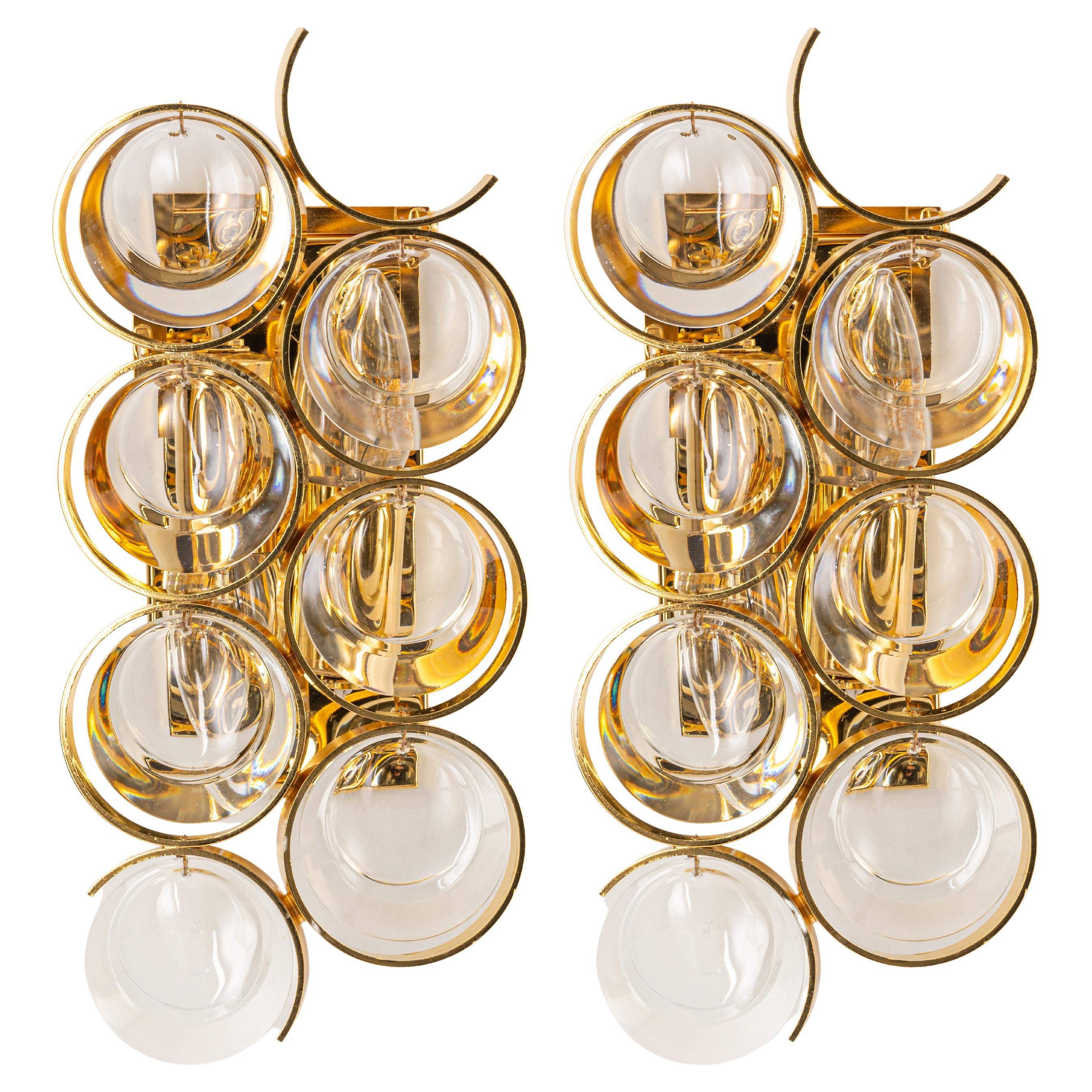 1 of 4 Golden Gilded Brass and Crystal Sconces by Palwa, Germany, 1960s