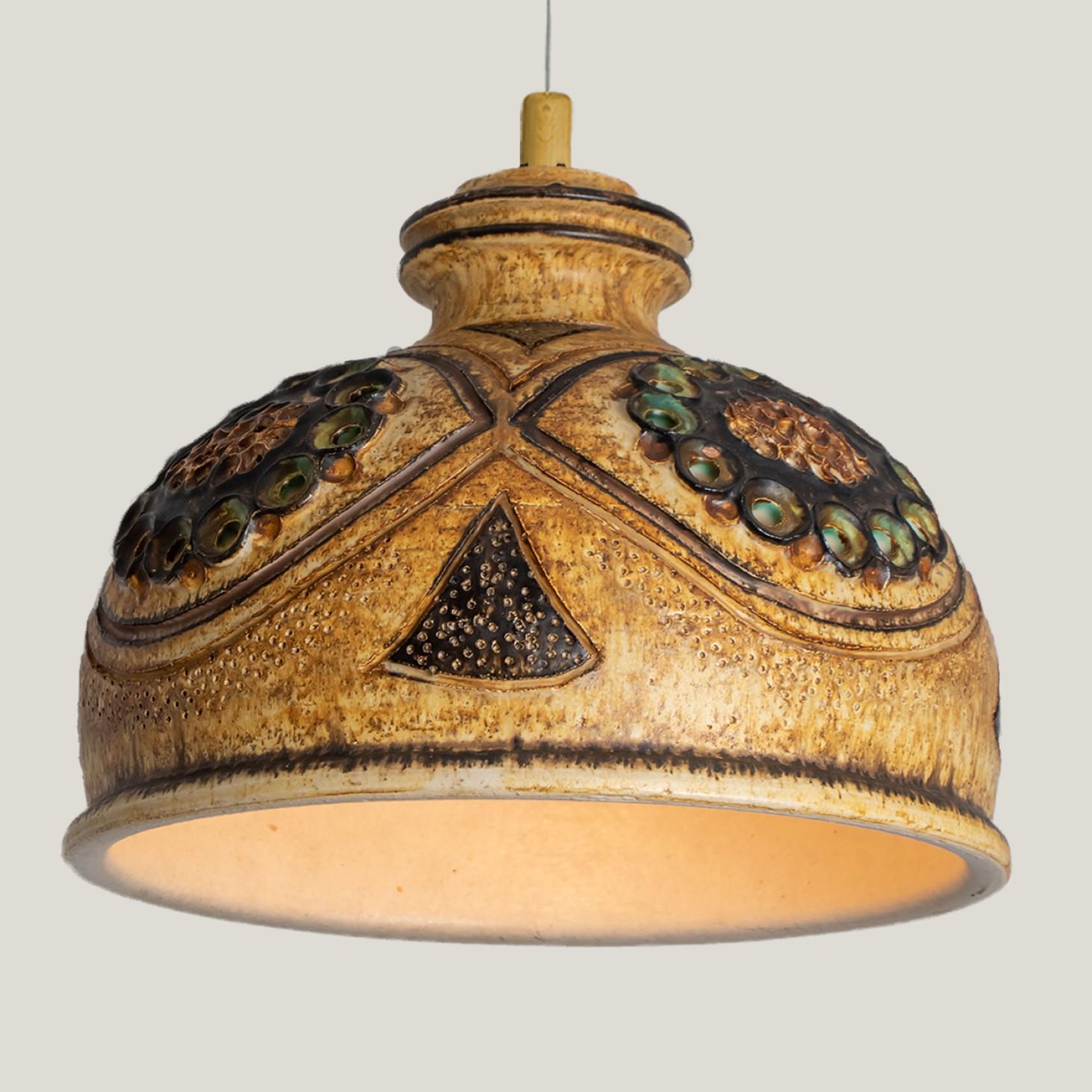 Other 1 of 4 Green Yellow White Brown Ceramic Pendant Lights, Denmark, 1970 For Sale