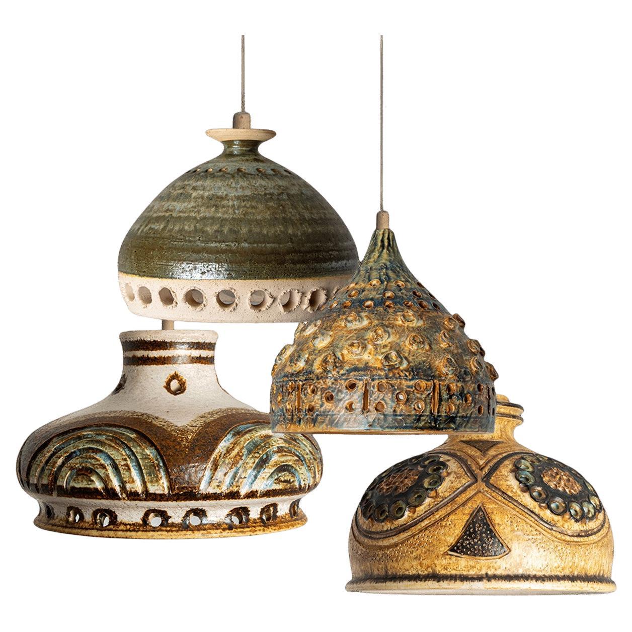 1 of 4 Green Yellow White Brown Ceramic Pendant Lights, Denmark, 1970