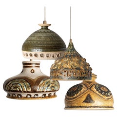 1 of 4 Green Yellow White Brown Ceramic Pendant Lights, Denmark, 1970