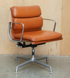 1 OF 4 HERMAN MILLER 1977 STAMPED CHANEL SOFT PAD COGNAC LEATHER CAPTAINS CHAiR