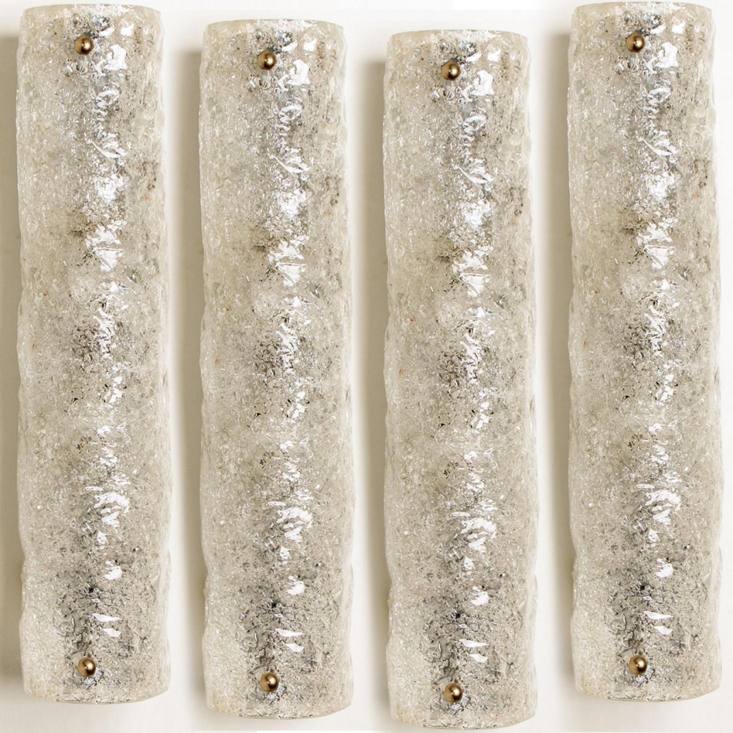 Mid-Century Modern 1 of 4 Ice Glass Wall Light Fixtures by Hillebrand, Germany, 1960s For Sale